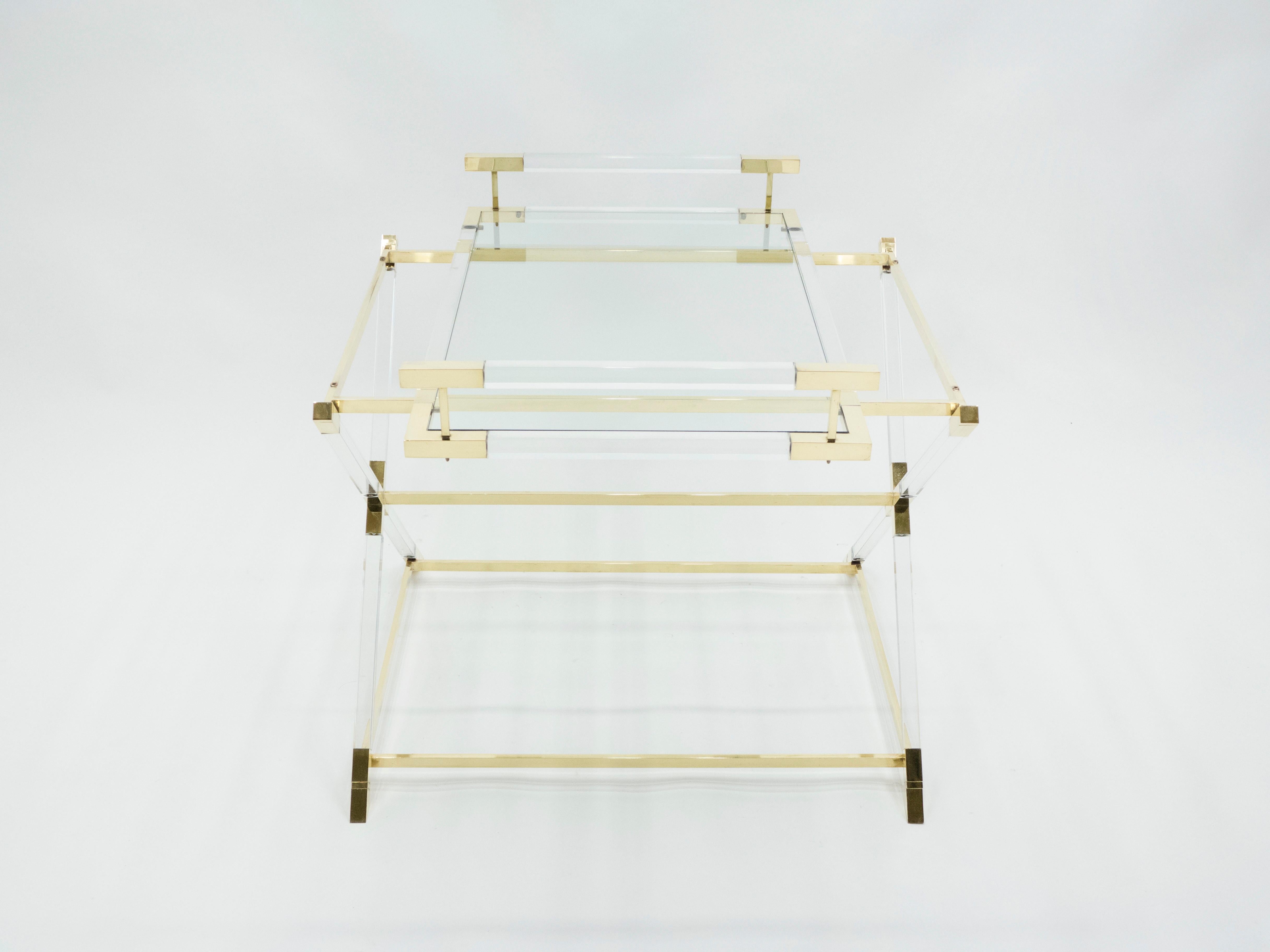 Rare French Side Tray Table Lucite and Brass Maison Jansen, 1970s For Sale 2
