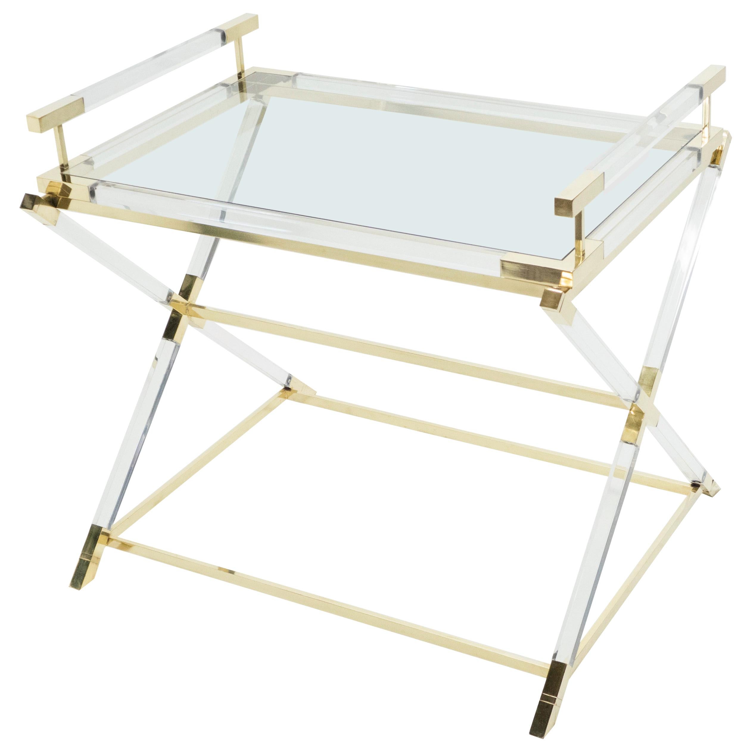 Rare French Side Tray Table Lucite and Brass Maison Jansen, 1970s For Sale