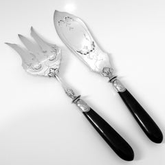 Rare French Silver Ebony Fish Server 2-Piece, Cherubs, Original Box
