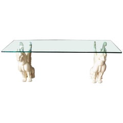 Rare French Sofa Table Protection Chimera Grotesque Console Glass Top Table