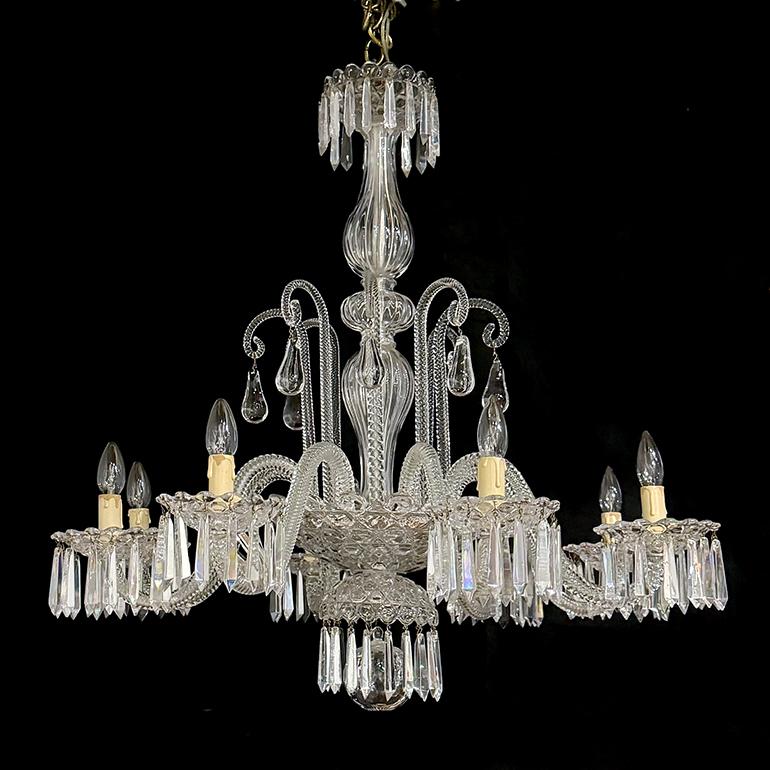 Very rare Vintage, French, “Saint Louis Crystal” Chandeliers.  This 8-Arm chandelier will bring sparkle and radiance to any space. Every piece of crystal is hand cut and the quality is on par with Baccarat crystal! The diamond cut inner bowl and
