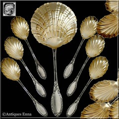 Rare French Sterling Silver 18-Karat Gold Strawberry Service Seven-Piece