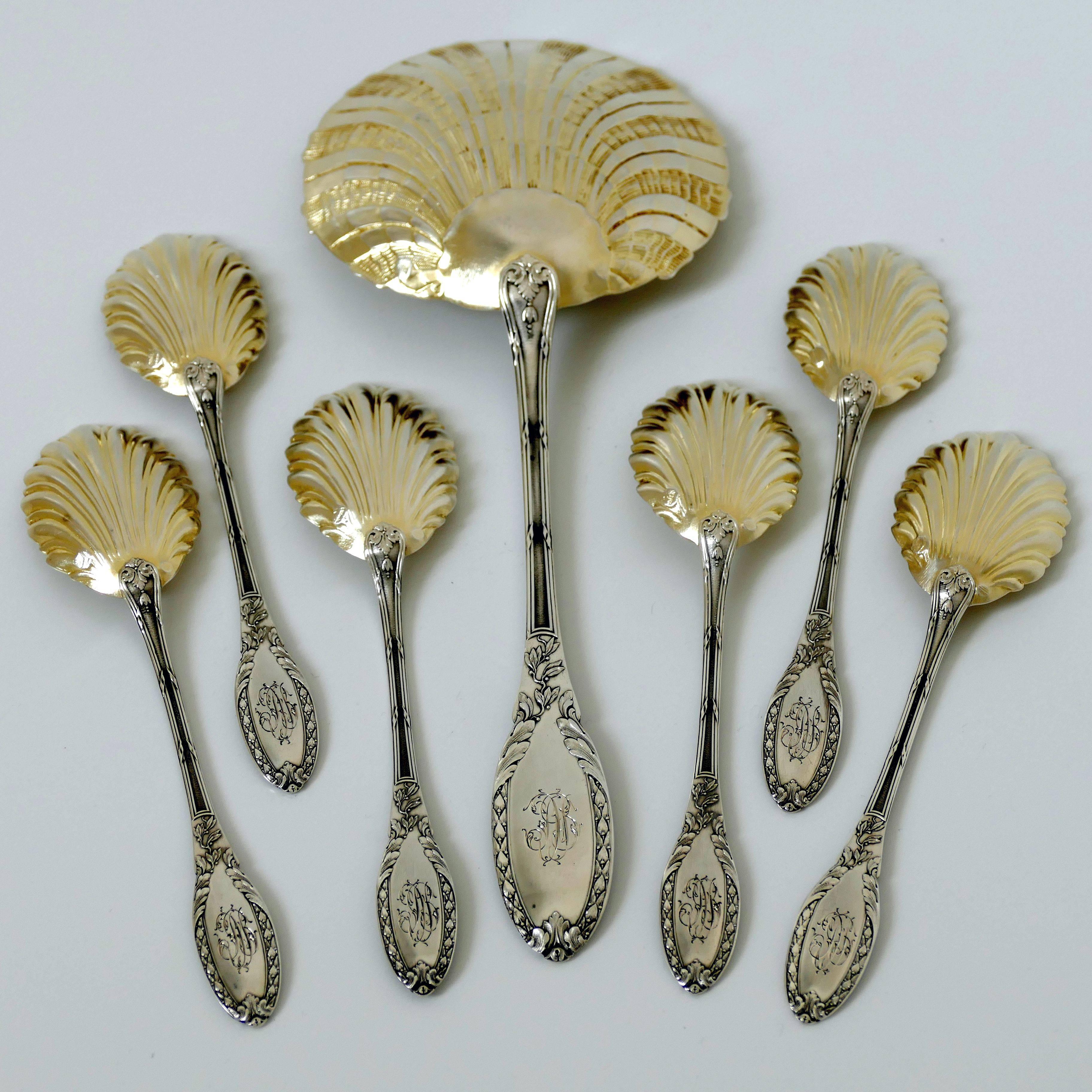 Rare French Sterling Silver 18-Karat Gold Strawberry Service Seven-Piece For Sale 2