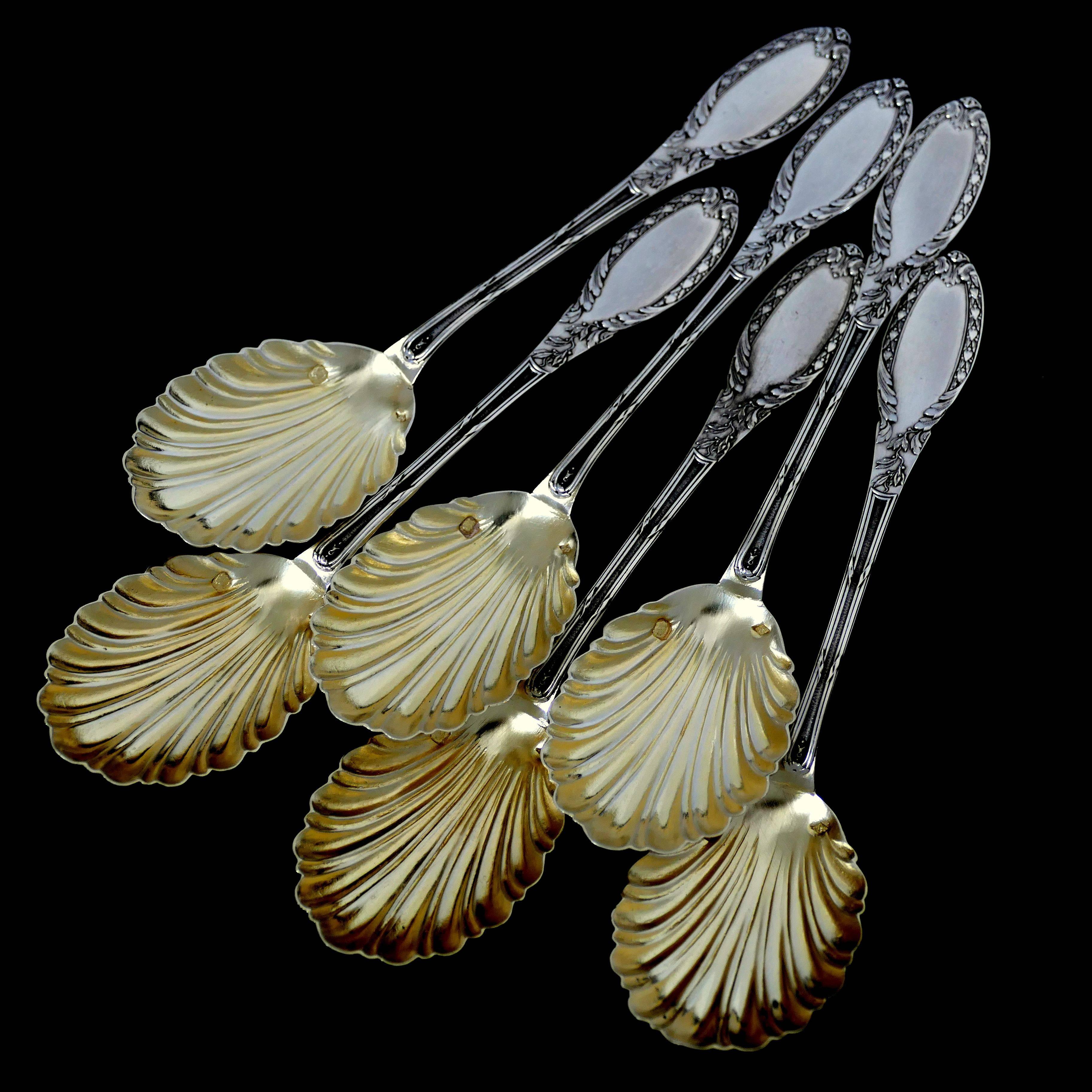 Rare French Sterling Silver 18-Karat Gold Strawberry Service Seven-Piece For Sale 3