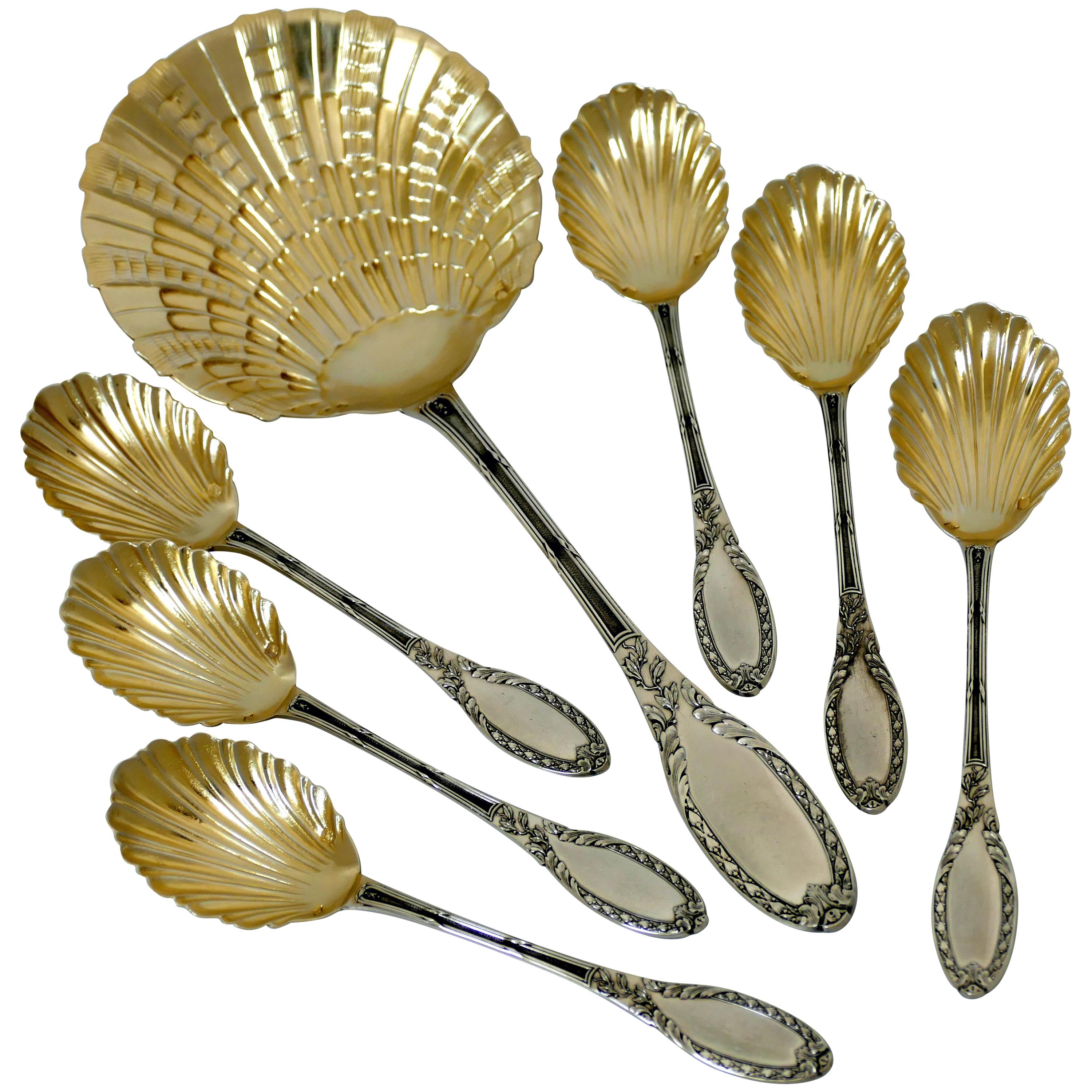 Rare French Sterling Silver 18-Karat Gold Strawberry Service Seven-Piece For Sale