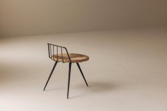 Rare French tripod stool in metal and rush, dating from the 1950s