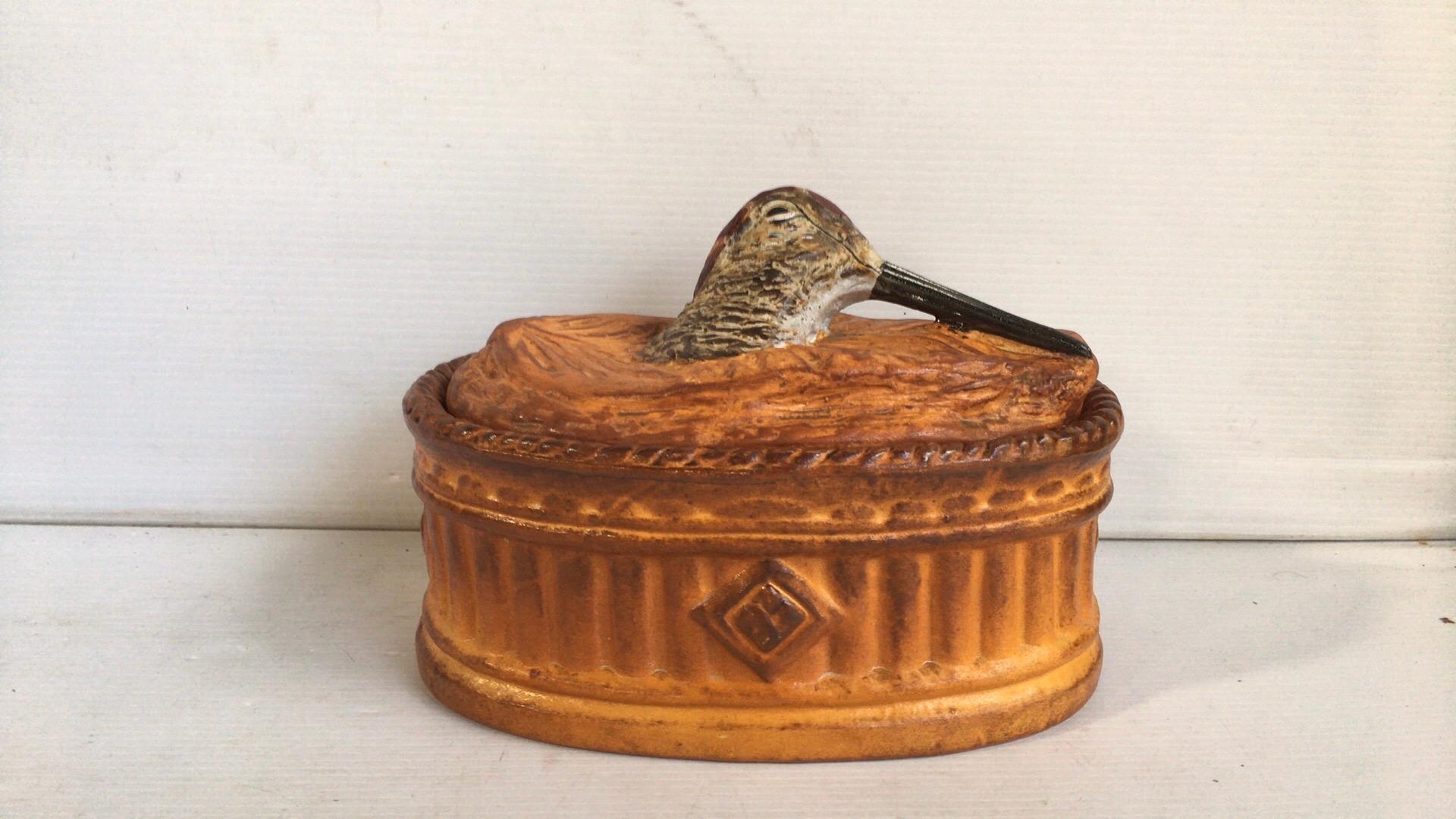 Rare French trompe l'oeil porcelain wood cook tureen signed 