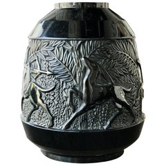 Rare French Verlys Black Glass Art Deco Vase