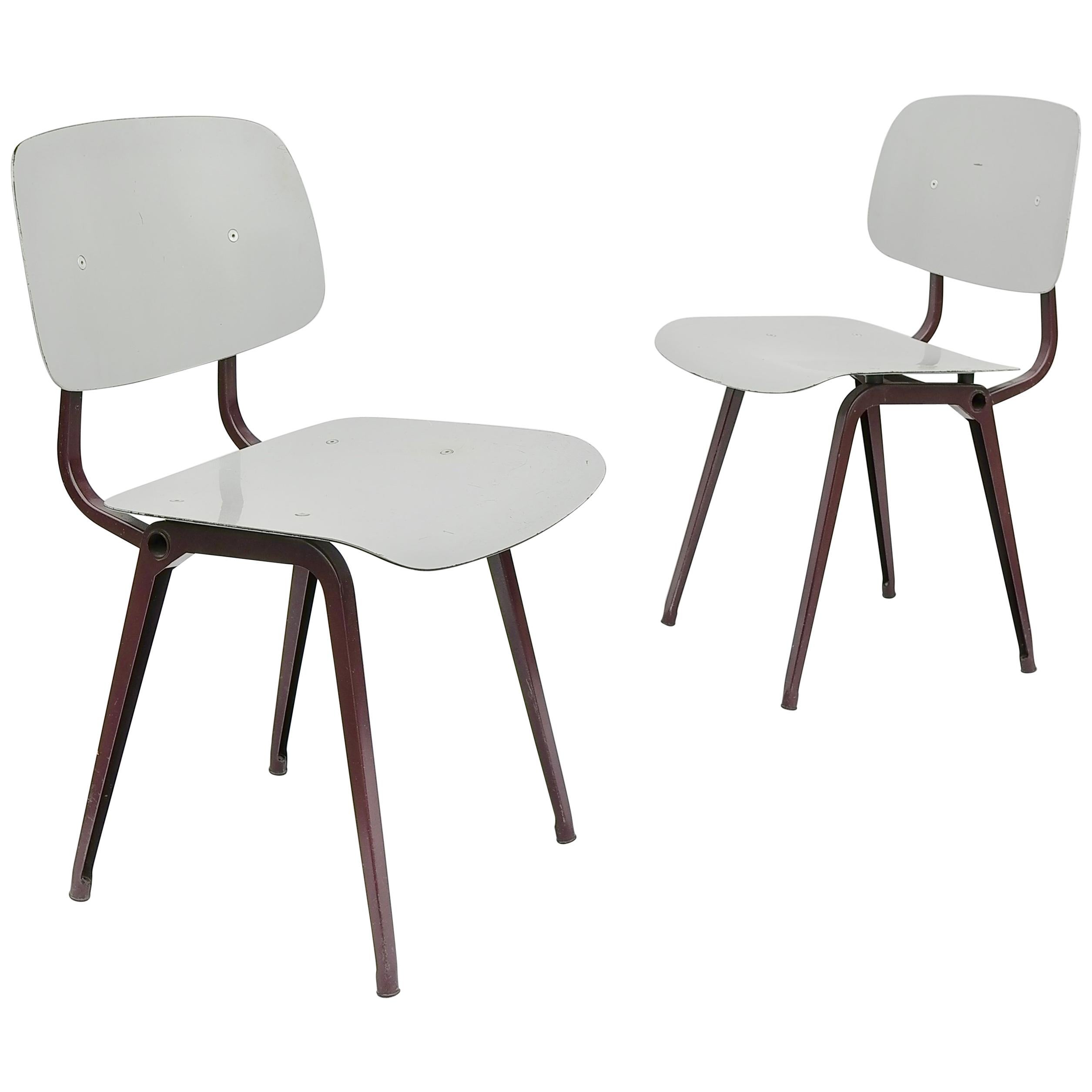 Rare Friso Kramer "Revolt" Chairs in Burgundy Red and Grey For Sale