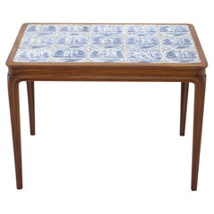 Rare Frits Henningsen Mahogany Coffee Table with 18c. Dutch Delft Tiles, Denmark