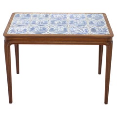 Vintage Rare Frits Henningsen Mahogany Coffee Table with 18c. Dutch Delft Tiles, Denmark