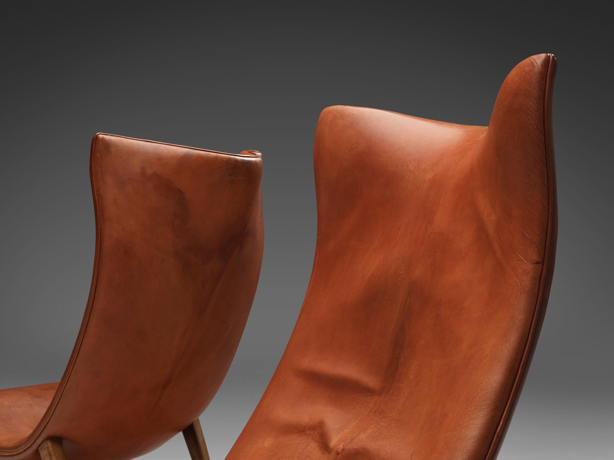 Danish Unique Pair of Frits Henningsen Lounge Chairs in Original Leather