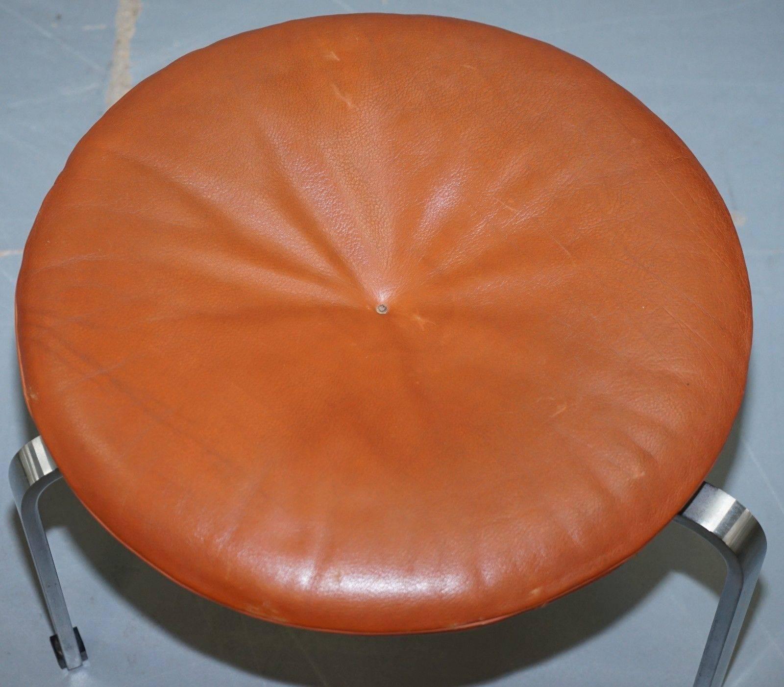 Mid-Century Modern Rare Fritz Hansen 1983 Fully Stamped Danish Leather Poul Kjaerholm PK-33 Stool