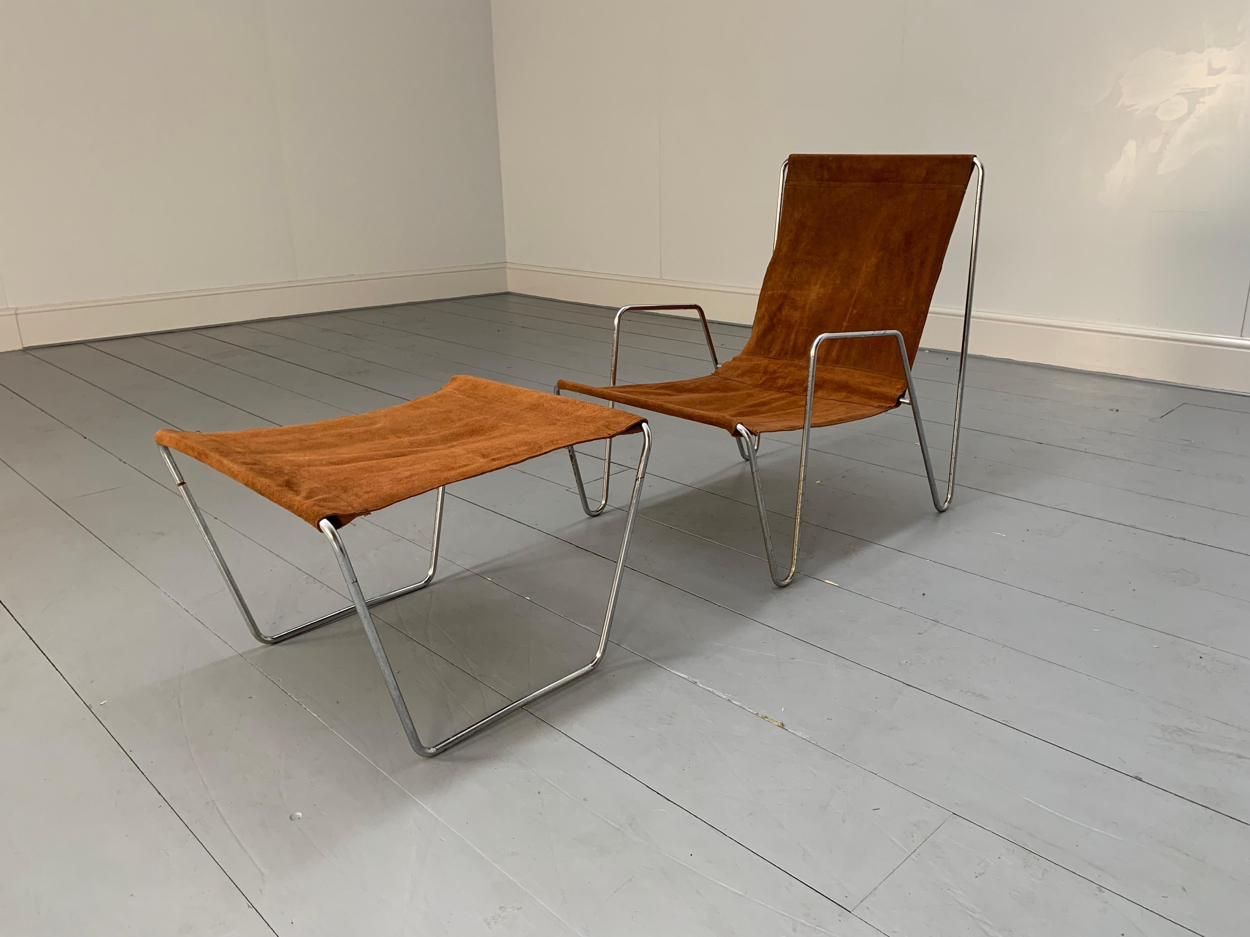 This is a rare “Bachelor” Lounge Chair and Footstool from the world renown Danish furniture house of Fritz Hansen.
 
In a world of temporary pleasures, Fritz Hansen create beautiful furniture that remains a joy forever. 
 
Dressed in the most