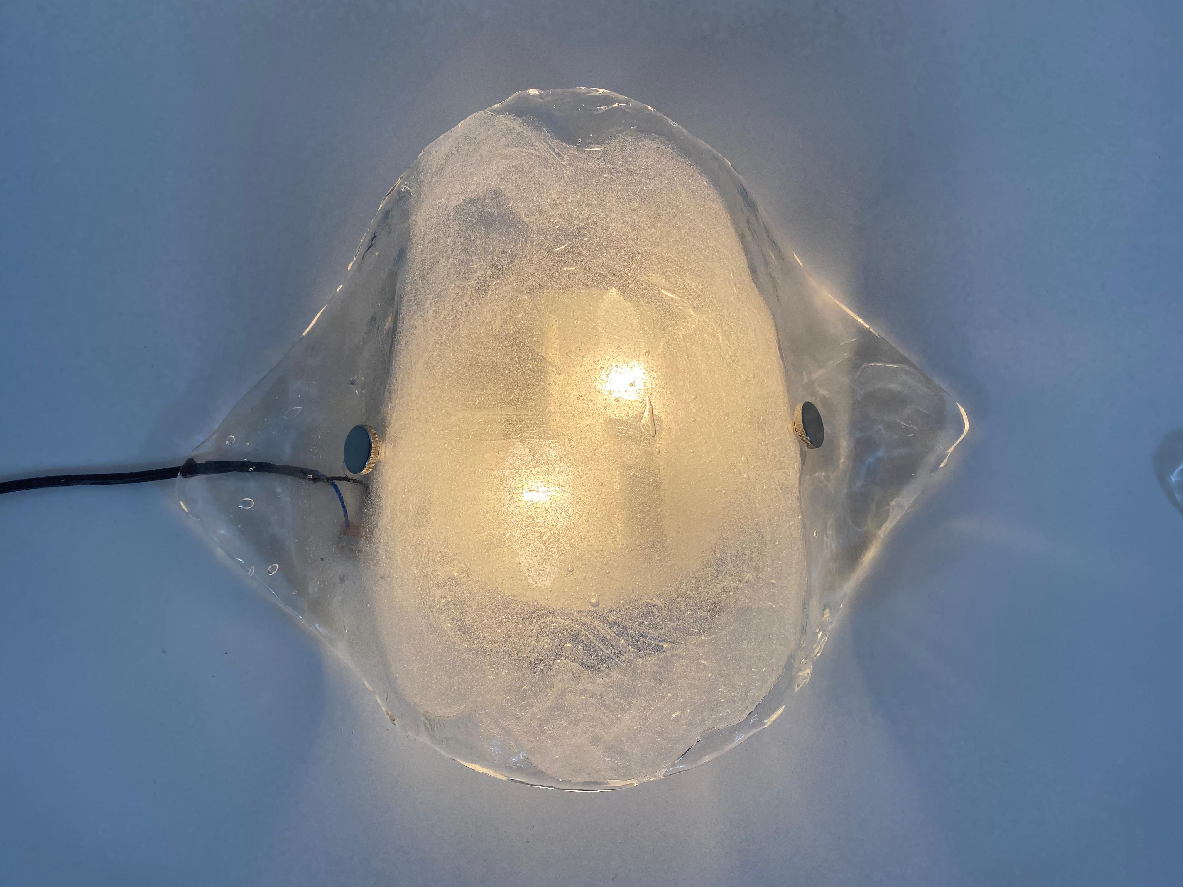 Mid-Century Modern Rare Frosted Ice Glass Wall Lamp by Carlo Nason for Kalmar, Austria, 1960s For Sale