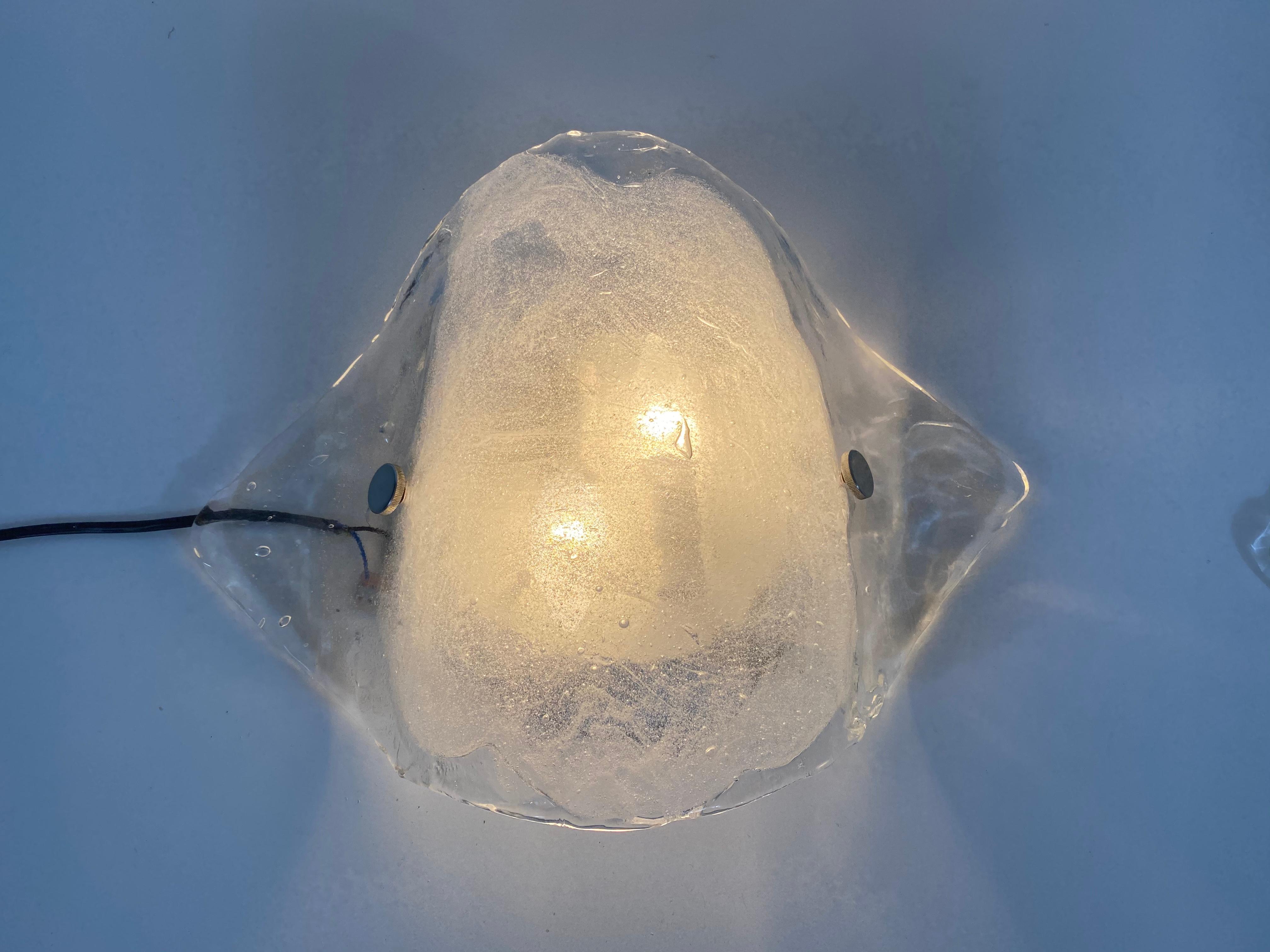 Mid-20th Century Rare Frosted Ice Glass Wall Lamp by Carlo Nason for Kalmar, Austria, 1960s For Sale