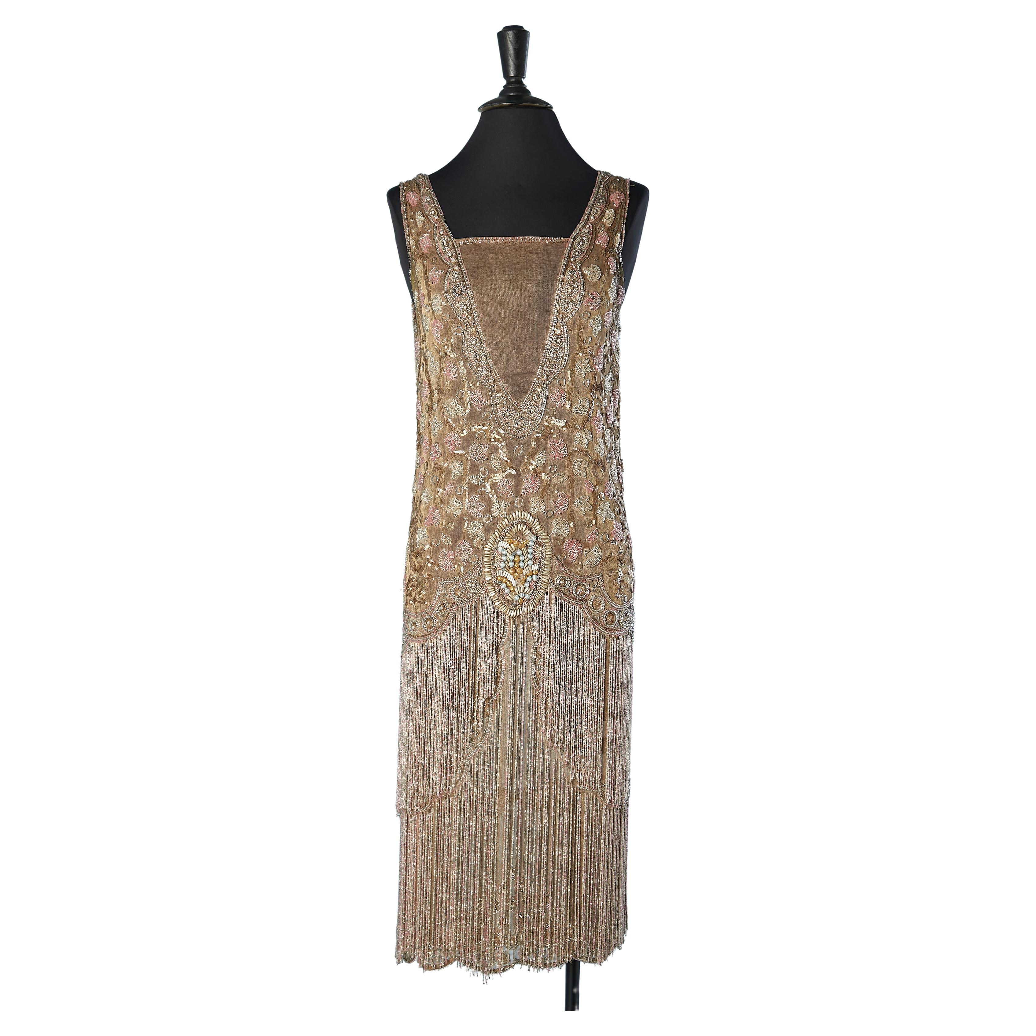 Rare full beaded cocktail dress with beads fringes Circa 1925's 
