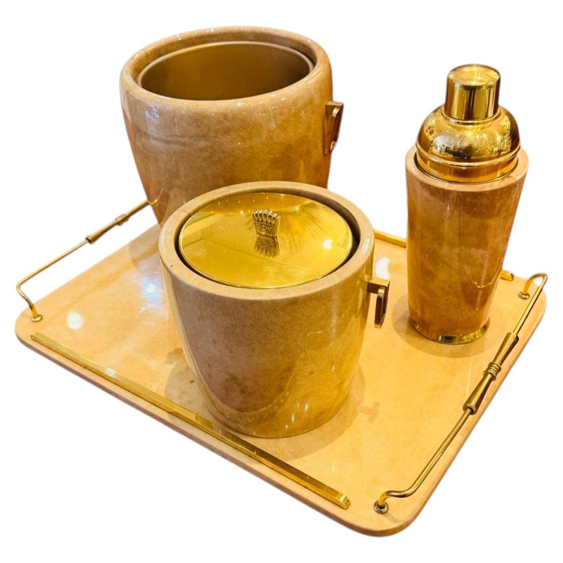 Rare Full Set Barware By Aldo Tura For Sale