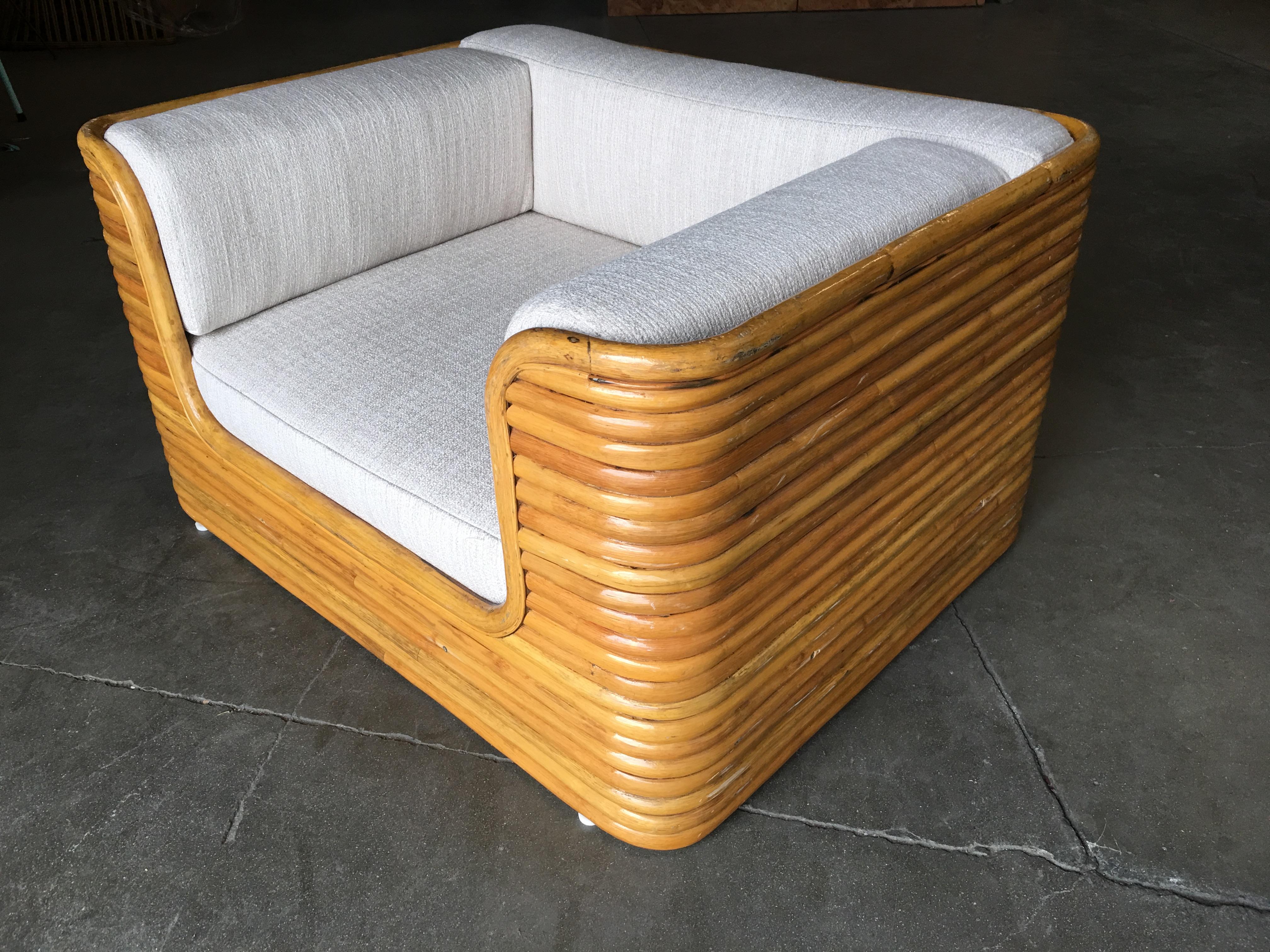 Modern Rare Full Stacked Rattan Lowboy Lounge Chair, Pair
