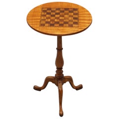 Antique Rare Fully Restored Victorian Walnut & Hardwood Inlaid Chess Games Tripod Table