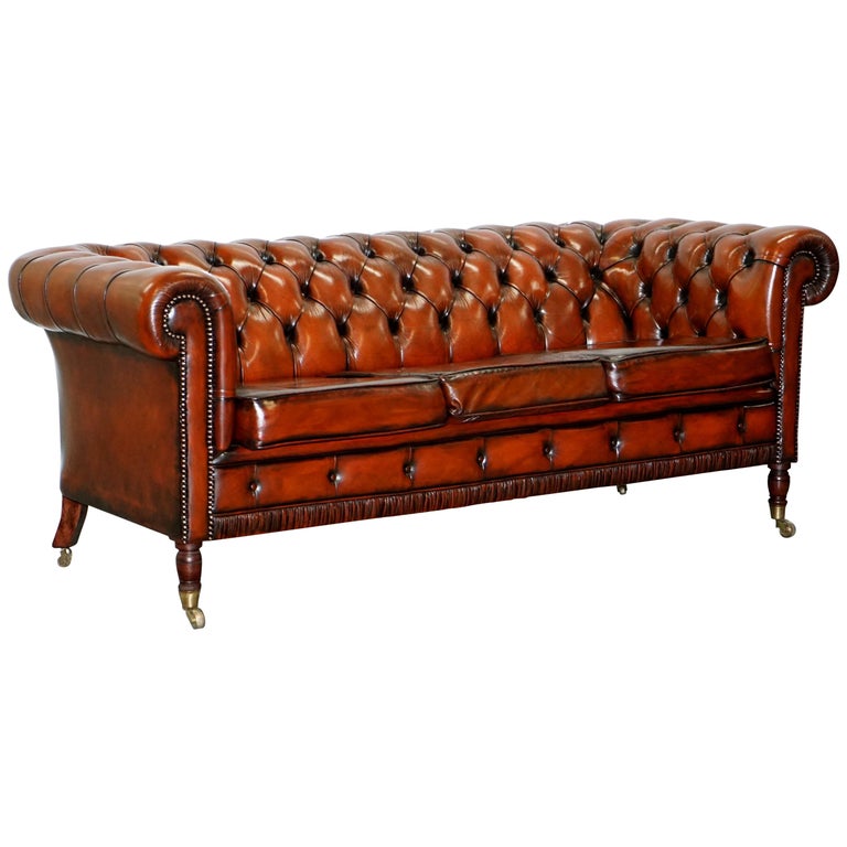 Rare Fully Restored Vintage Cigar Brown Leather Chesterfield Club 3 ...