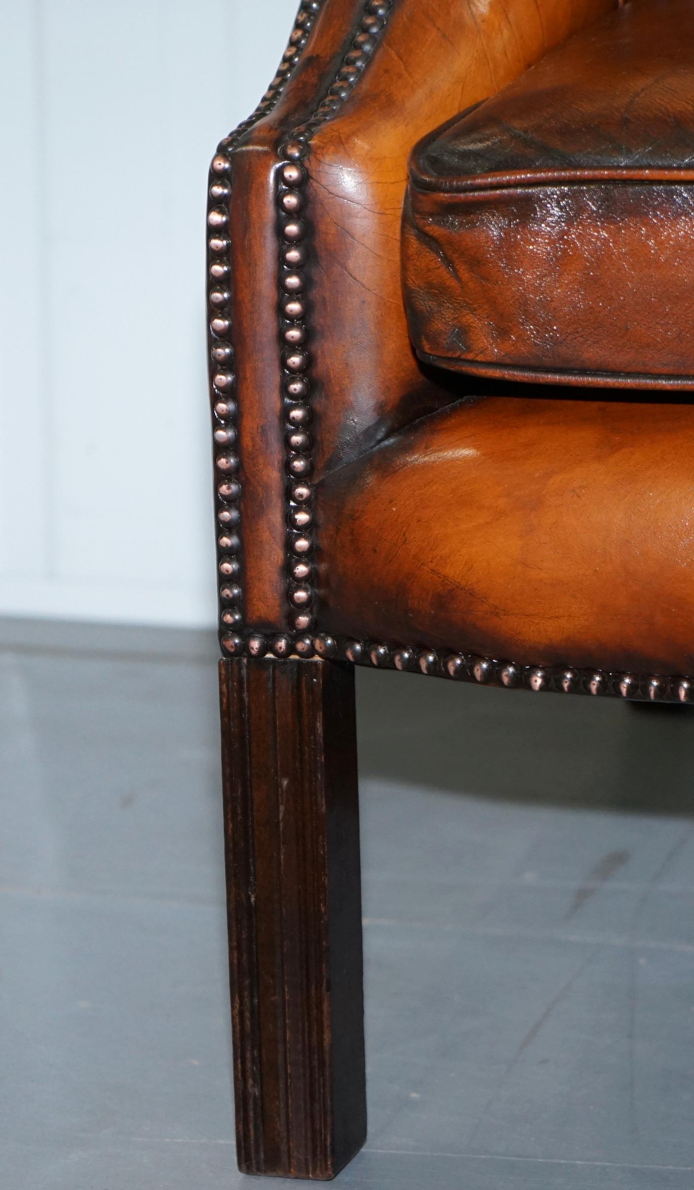 Rare Fully Restored Vintage Cigar Brown Leather Chesterfield Club 3-Seat Sofa 1