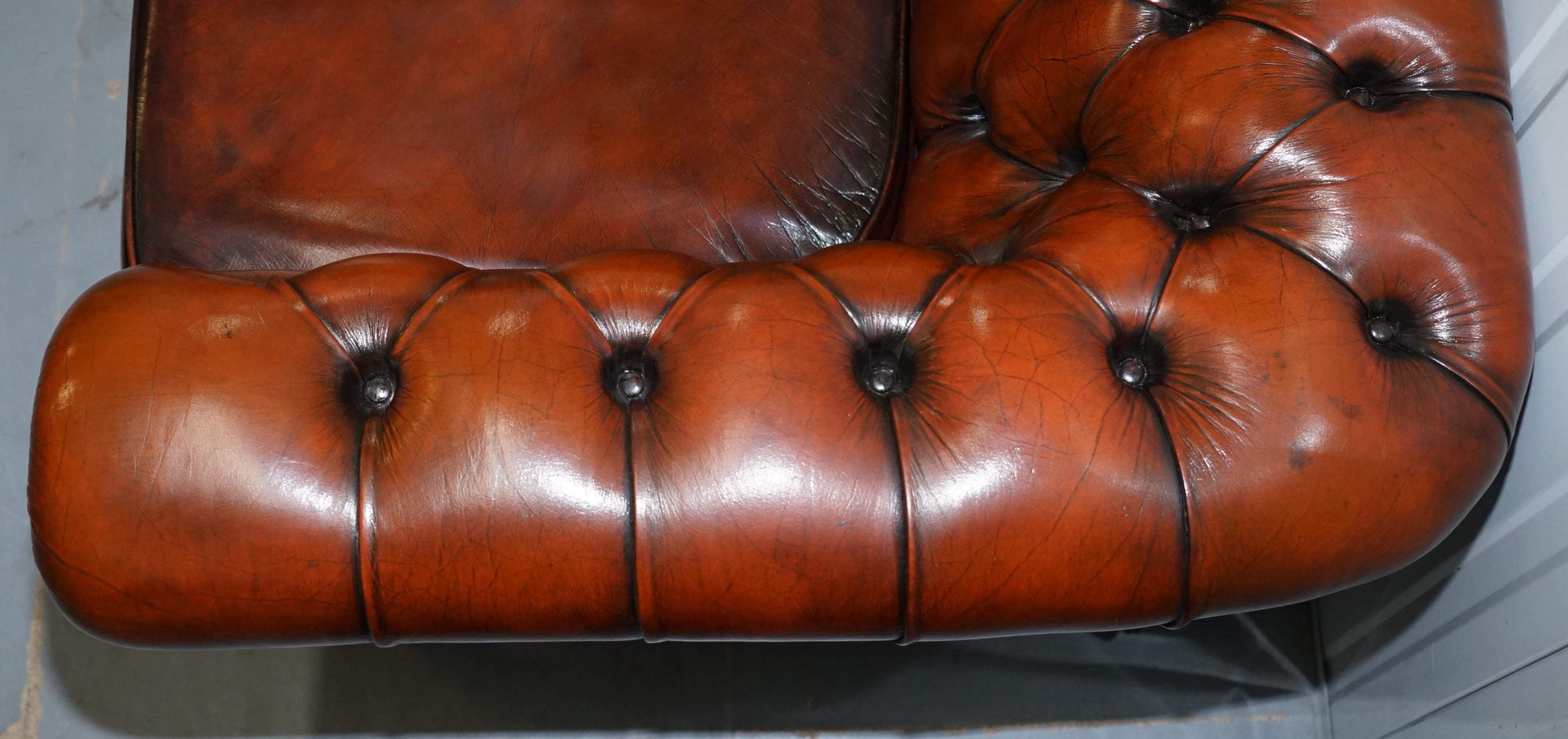 Rare Fully Restored Vintage Cigar Brown Leather Chesterfield Club 3-Seat Sofa 4