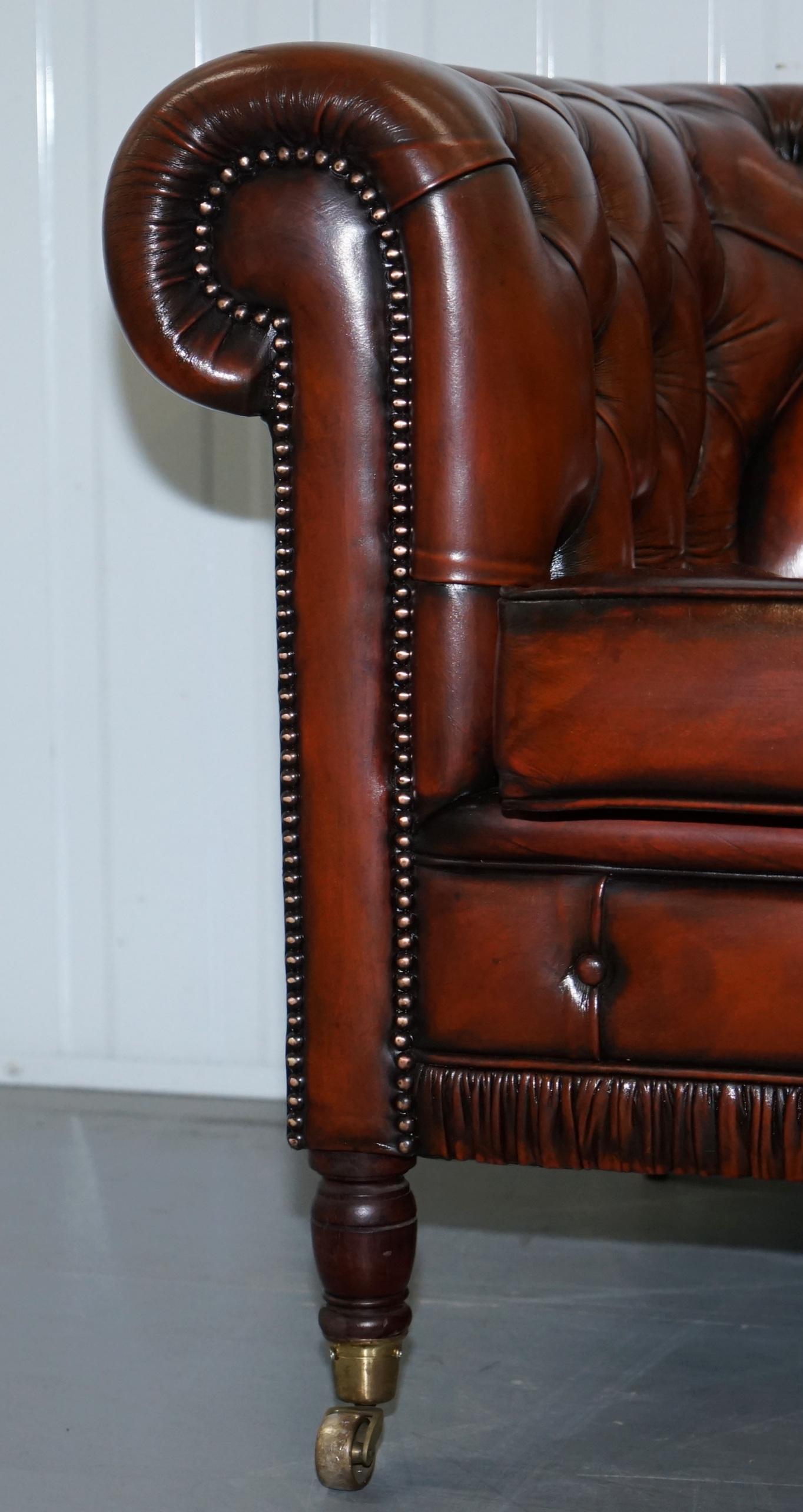 Rare Fully Restored Vintage Cigar Brown Leather Chesterfield Club 3-Seat Sofa 5