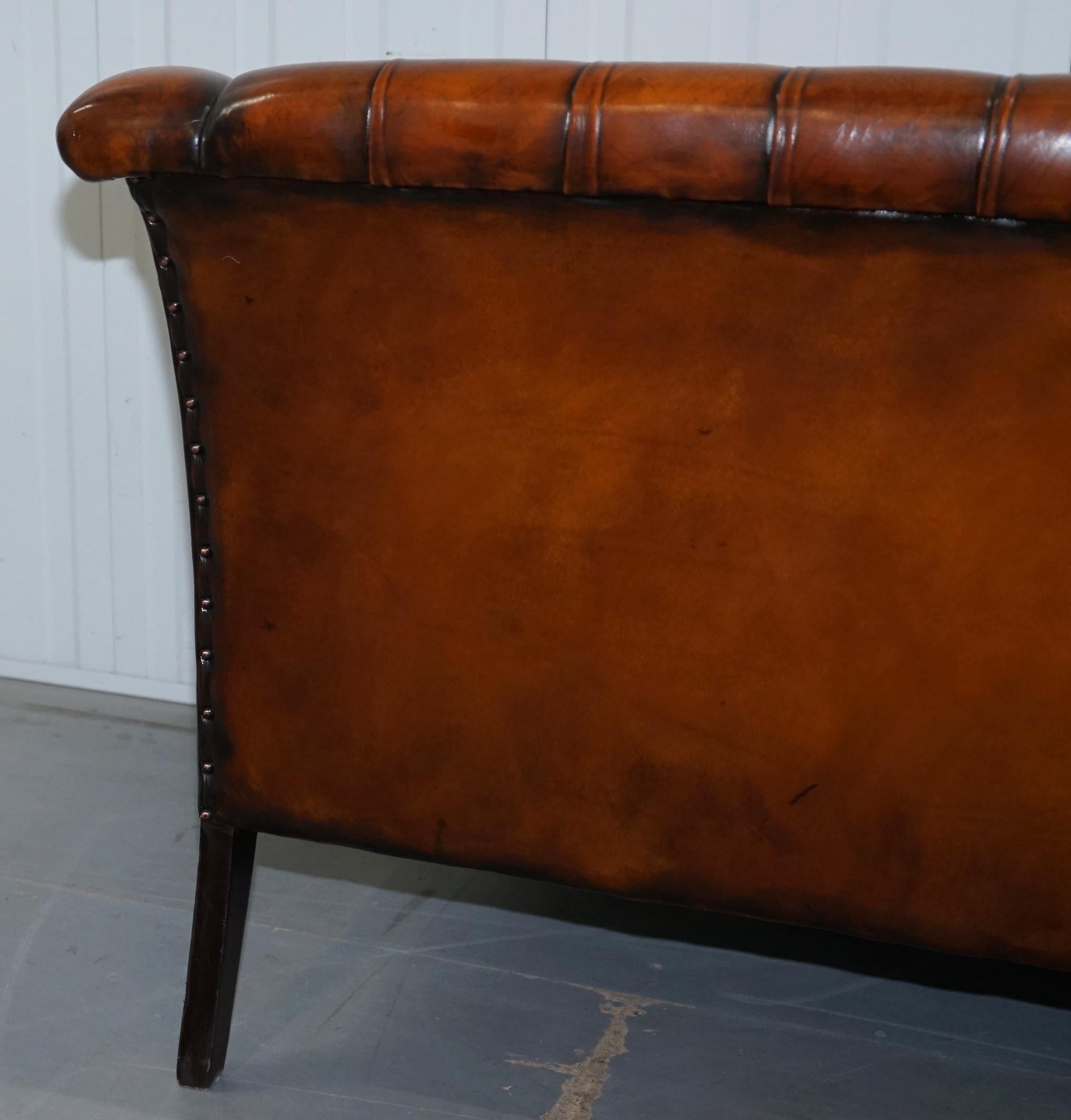 Rare Fully Restored Vintage Cigar Brown Leather Chesterfield Club 3-Seat Sofa 5