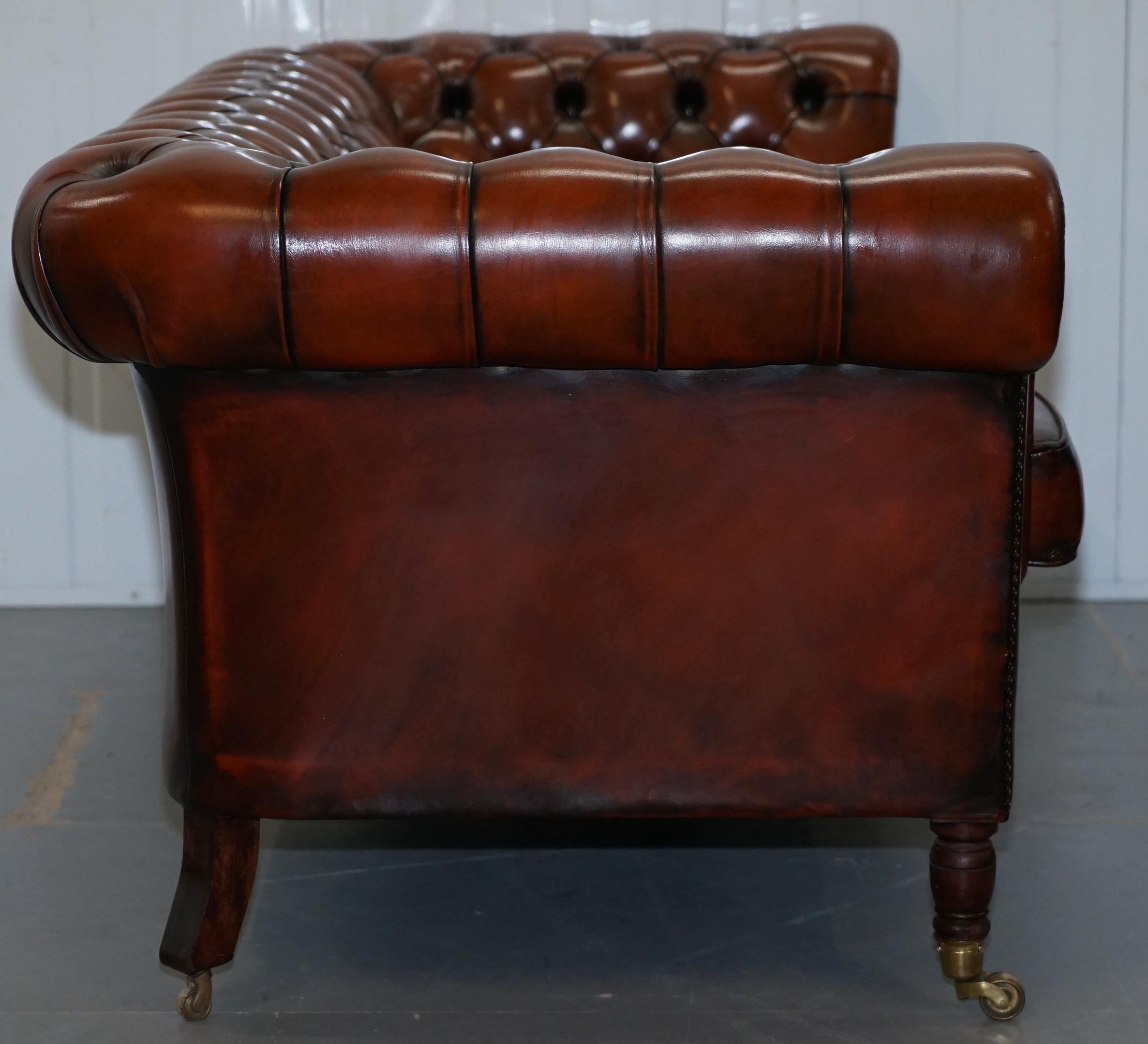 Rare Fully Restored Vintage Cigar Brown Leather Chesterfield Club 3-Seat Sofa 8