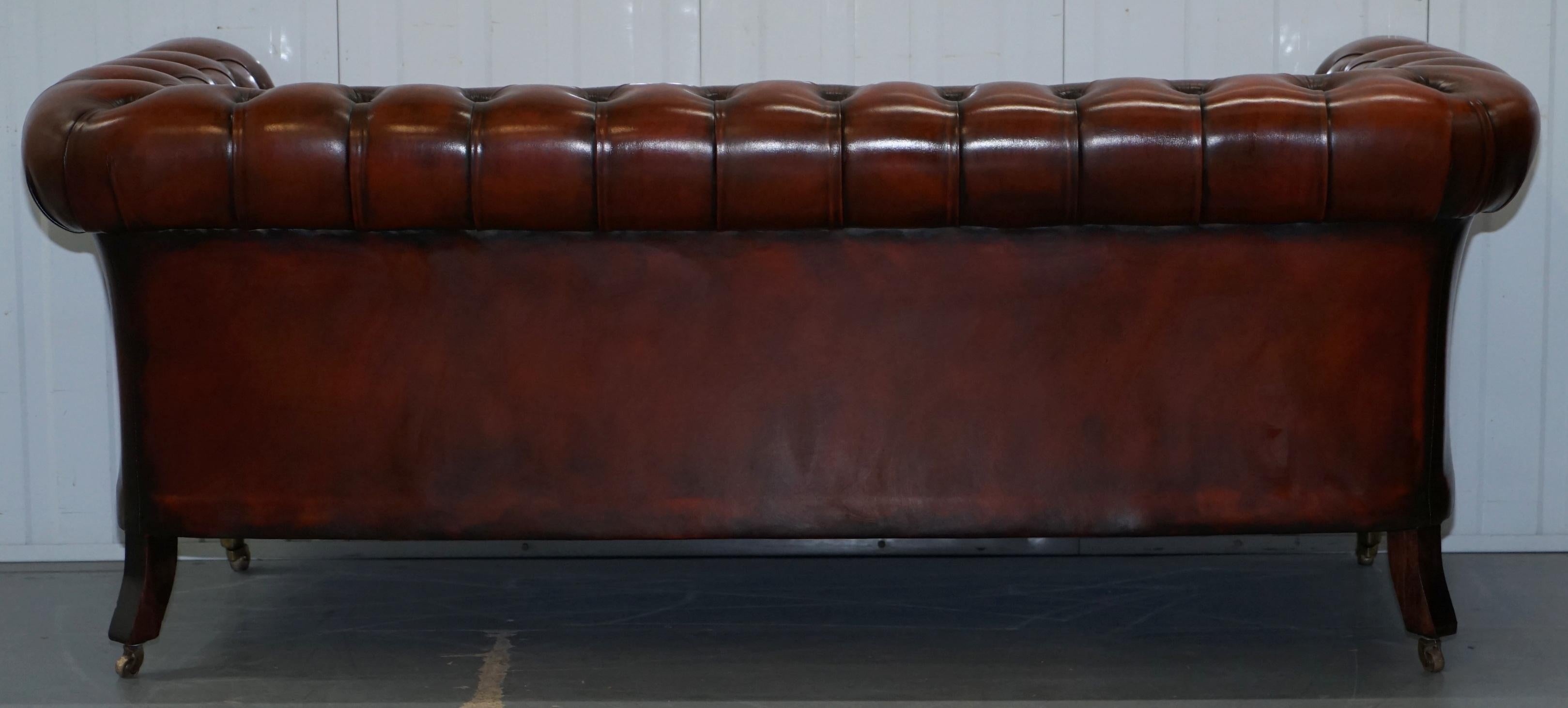 Rare Fully Restored Vintage Cigar Brown Leather Chesterfield Club 3-Seat Sofa 11