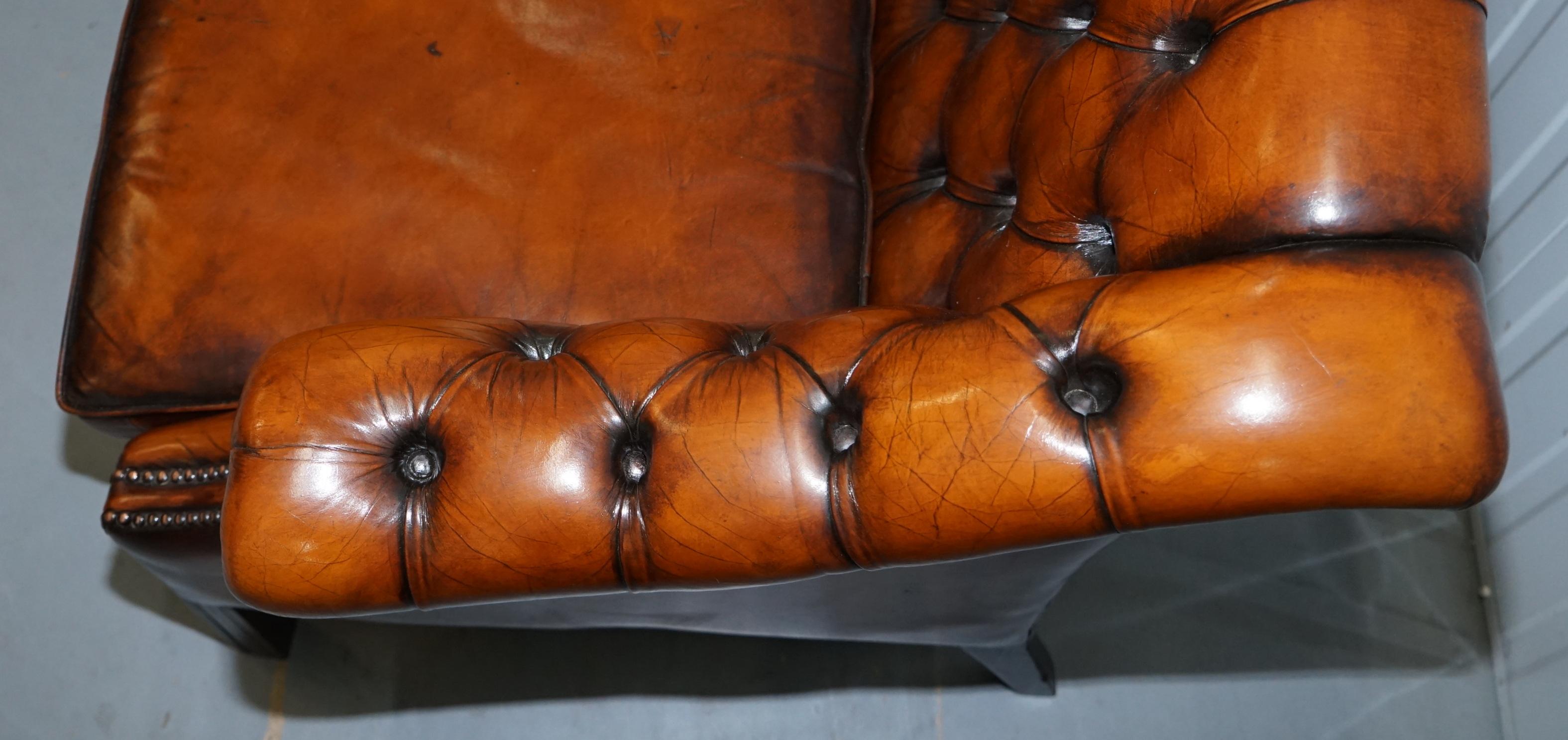 Rare Fully Restored Vintage Cigar Brown Leather Chesterfield Club 3-Seat Sofa 9