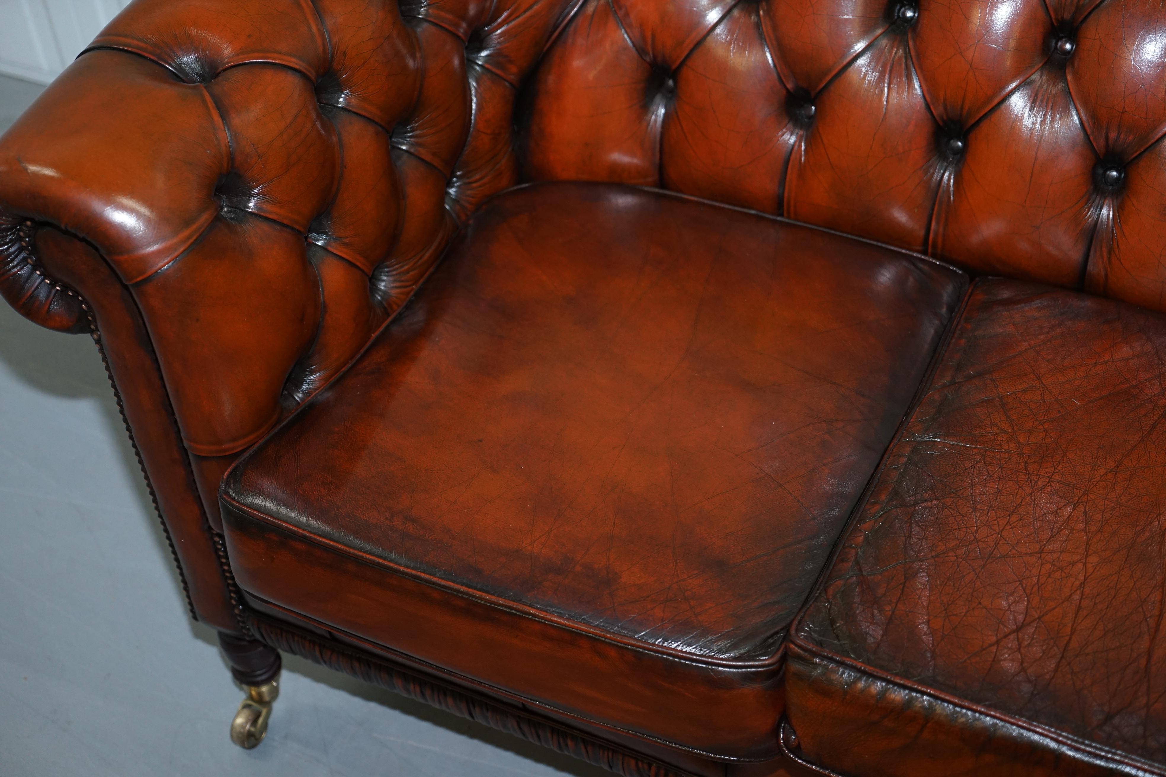 Mid-20th Century Rare Fully Restored Vintage Cigar Brown Leather Chesterfield Club 3-Seat Sofa