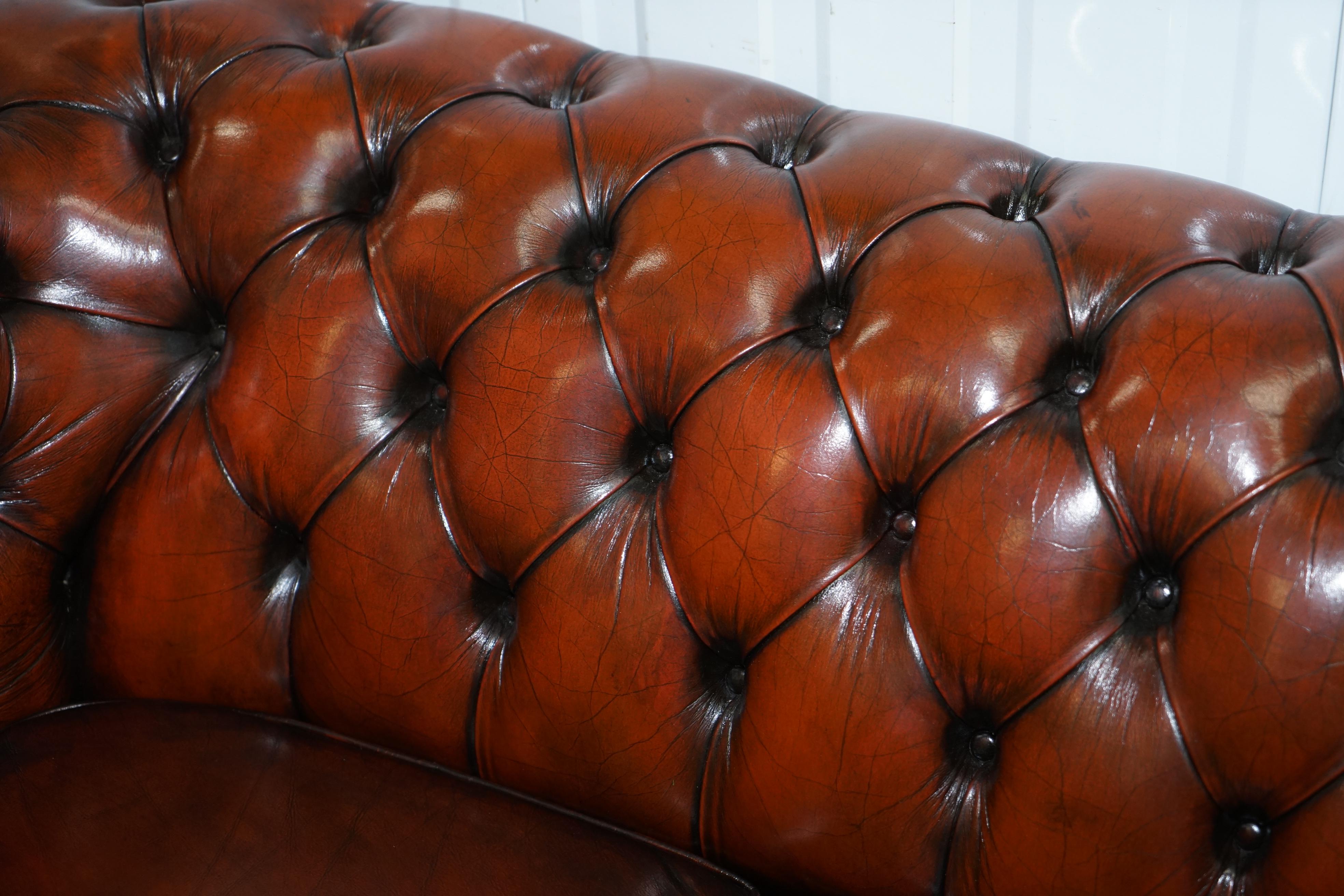 Rare Fully Restored Vintage Cigar Brown Leather Chesterfield Club 3-Seat Sofa 2