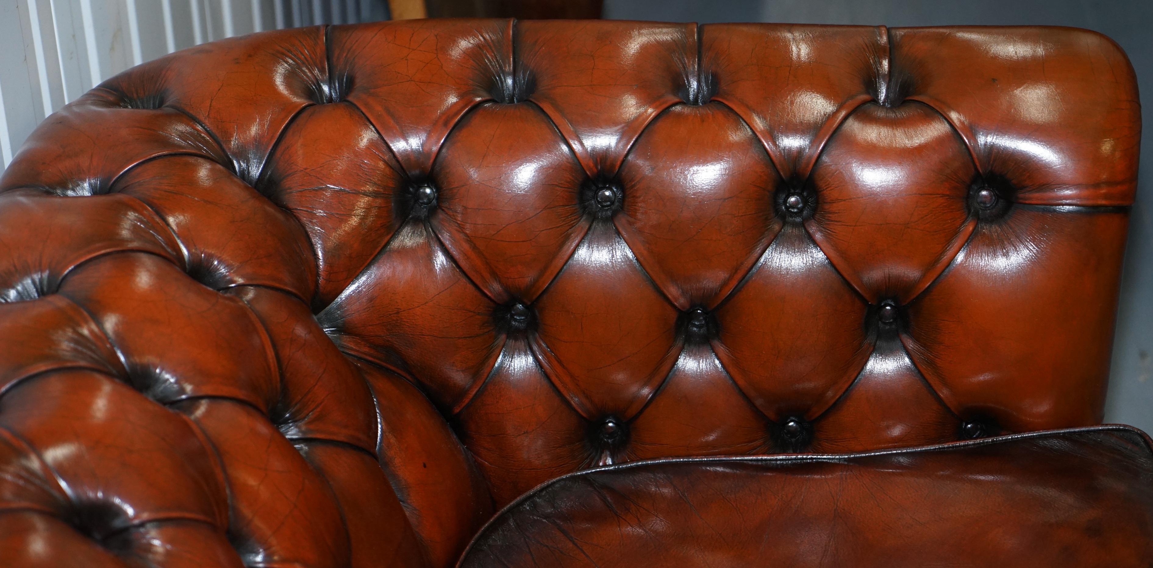 Rare Fully Restored Vintage Cigar Brown Leather Chesterfield Club 3-Seat Sofa 3