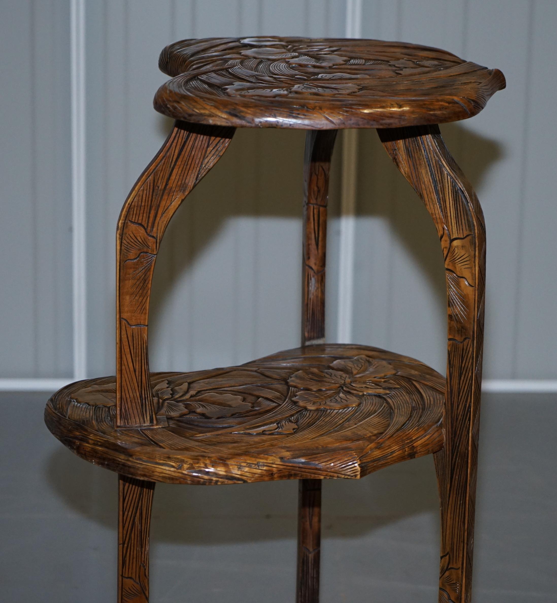 Rare Fully Stamped Y Hayashi 1905 Liberty's London Japanese Carved Side Table 3