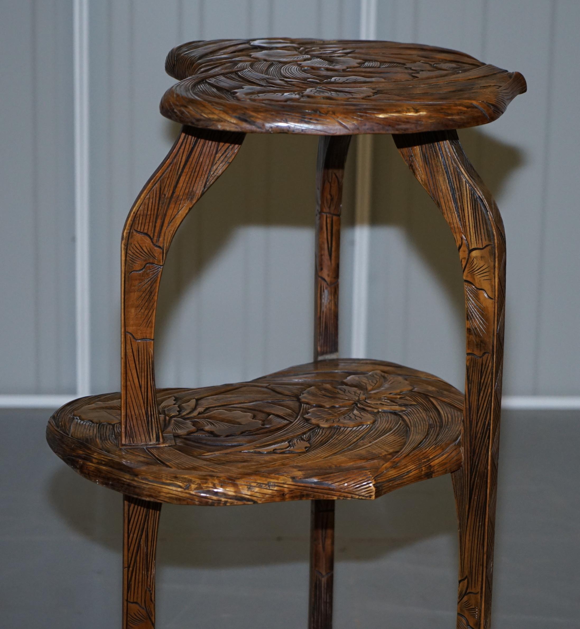 Rare Fully Stamped Y Hayashi 1905 Liberty's London Japanese Carved Side Table 2