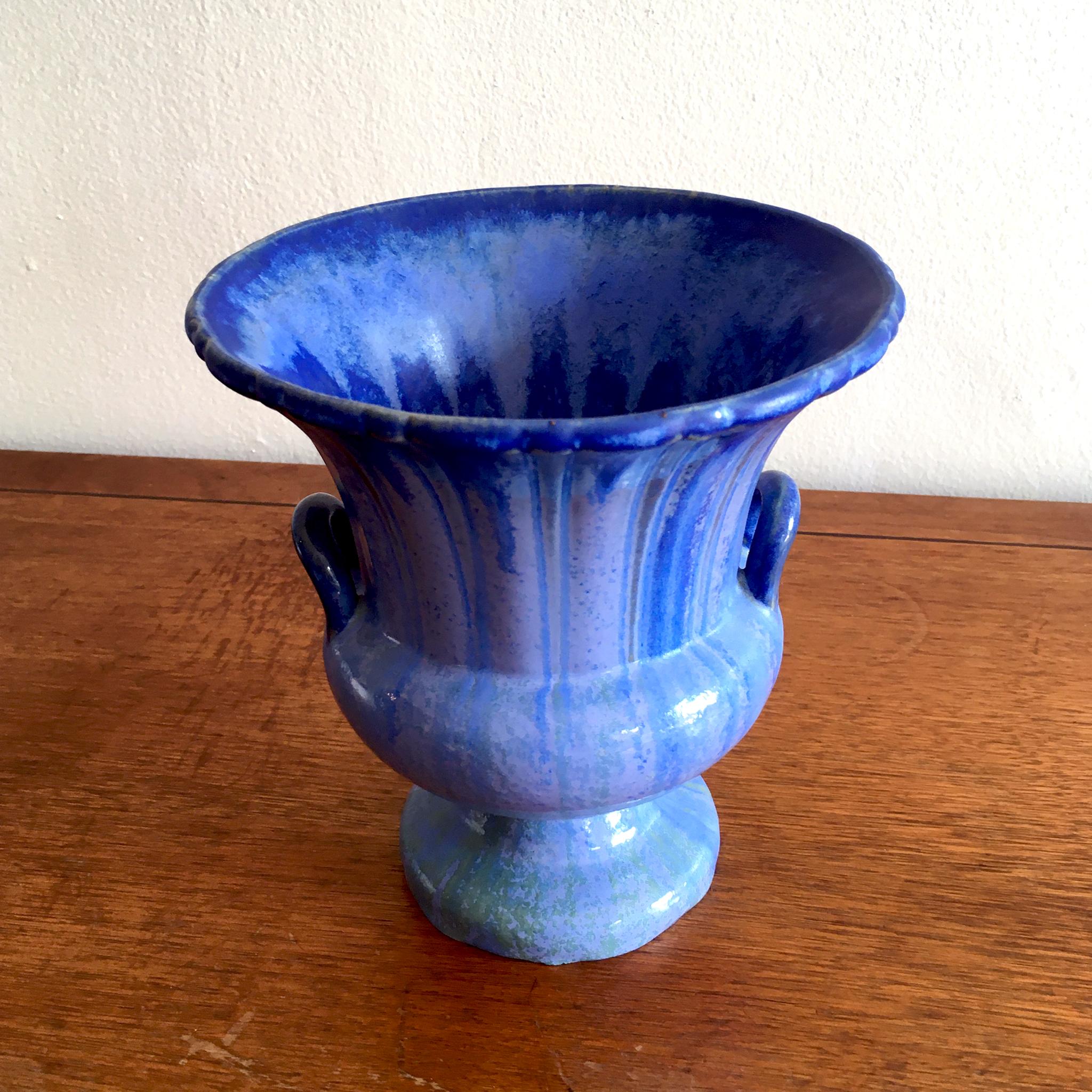 Arts and Crafts Fulper Arts & Crafts Handled Blue Vase Urn, No. 4018