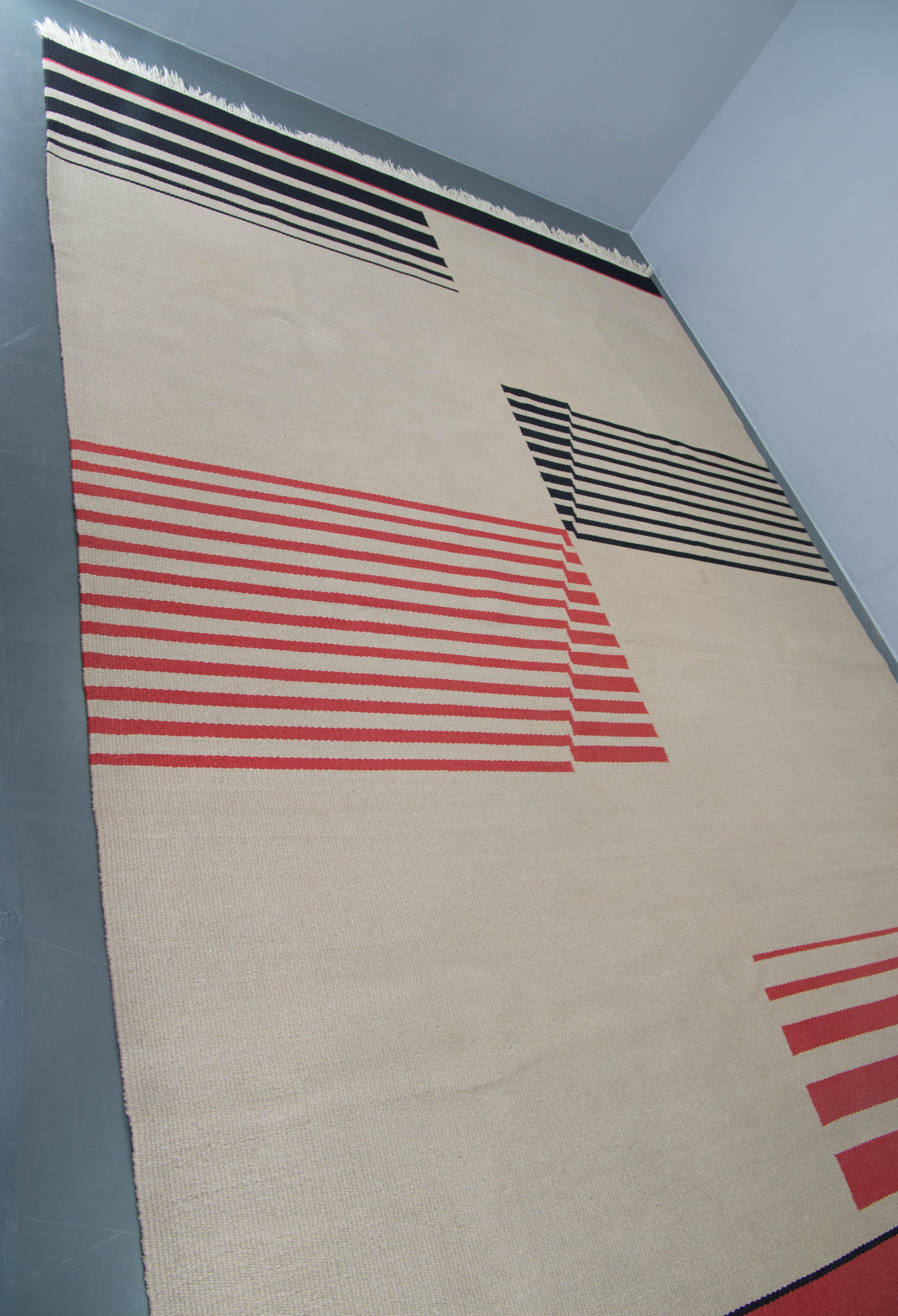 Metà XX secolo Raro tappeto geometrico funzionalista / Bauhaus, Cecoslovacchia, anni '40 in vendita