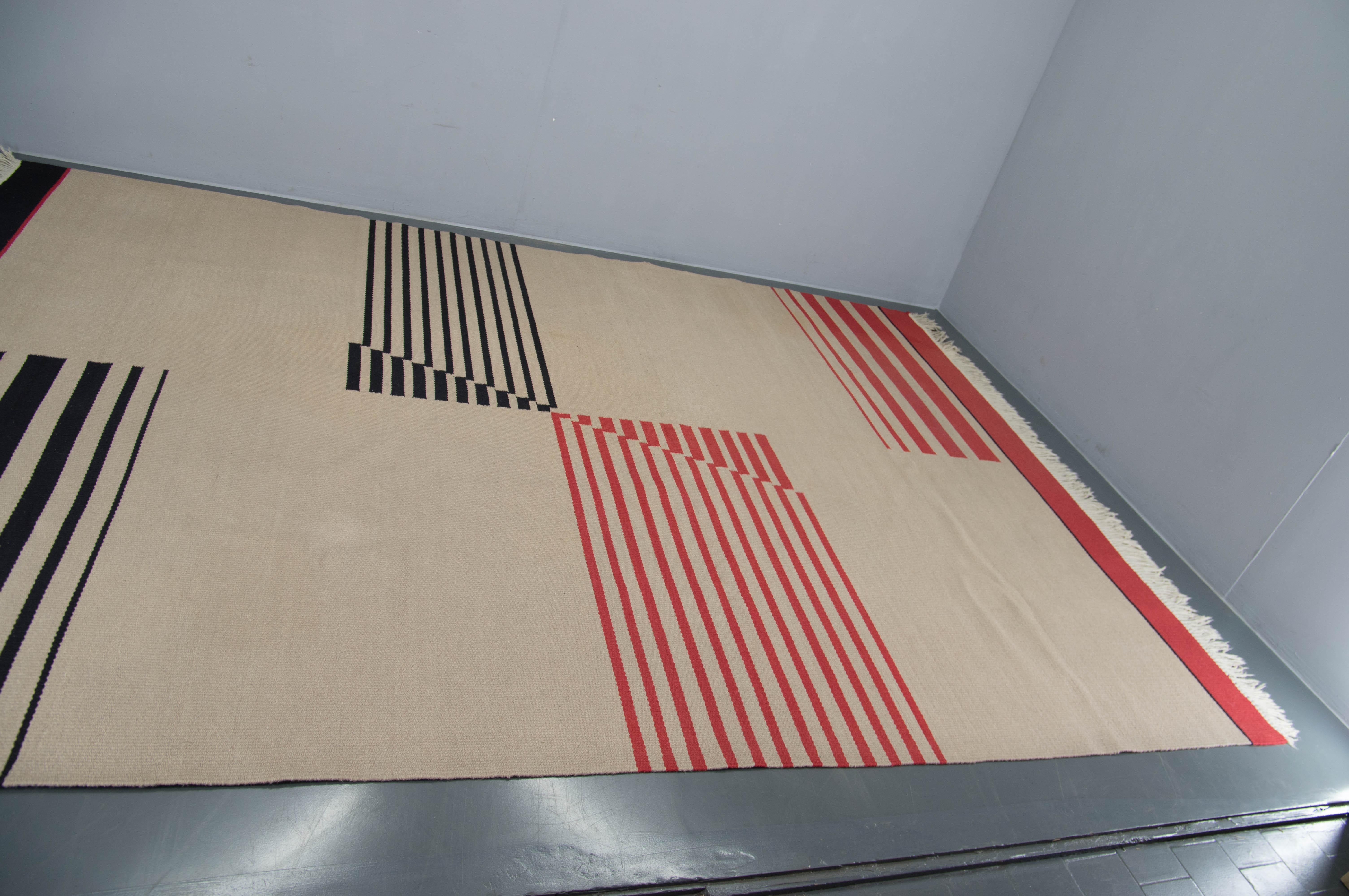 Lana Raro tappeto geometrico funzionalista / Bauhaus, Cecoslovacchia, anni '40 in vendita