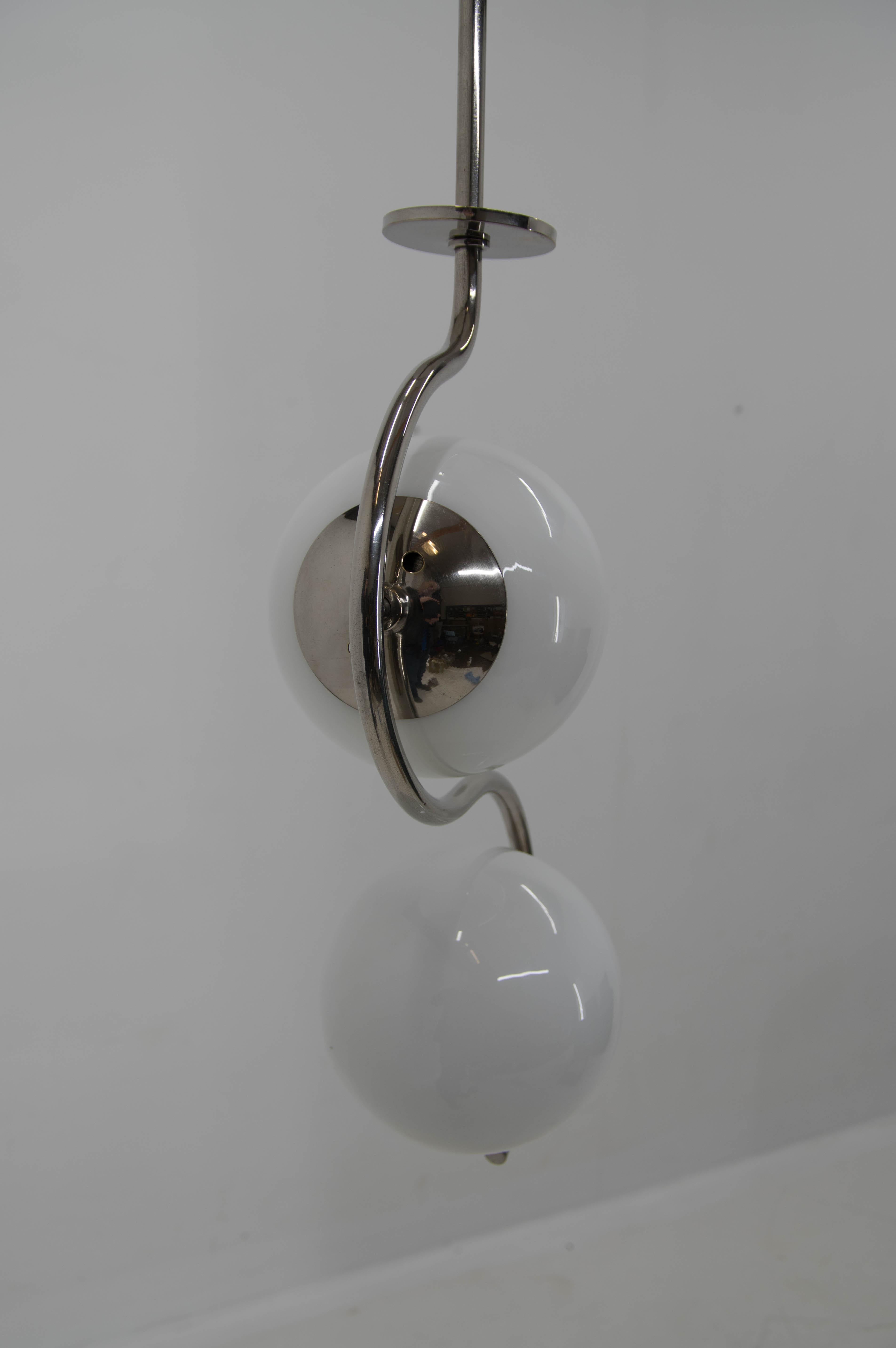 Opaline Glass Rare Functionalist Chandelier, 1930s For Sale