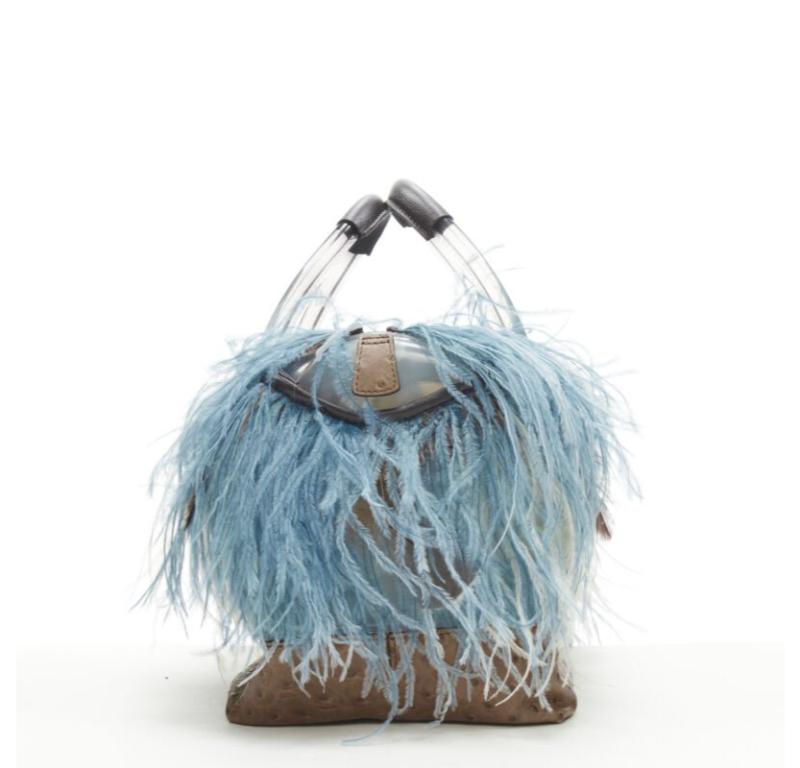rare FURLA Candy Burlesque limited edition feather trim PVC Boston bag In Good Condition In Hong Kong, NT