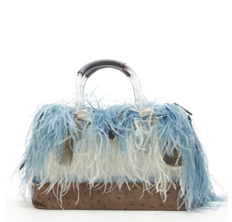Women's rare FURLA Candy Burlesque limited edition feather trim PVC Boston bag