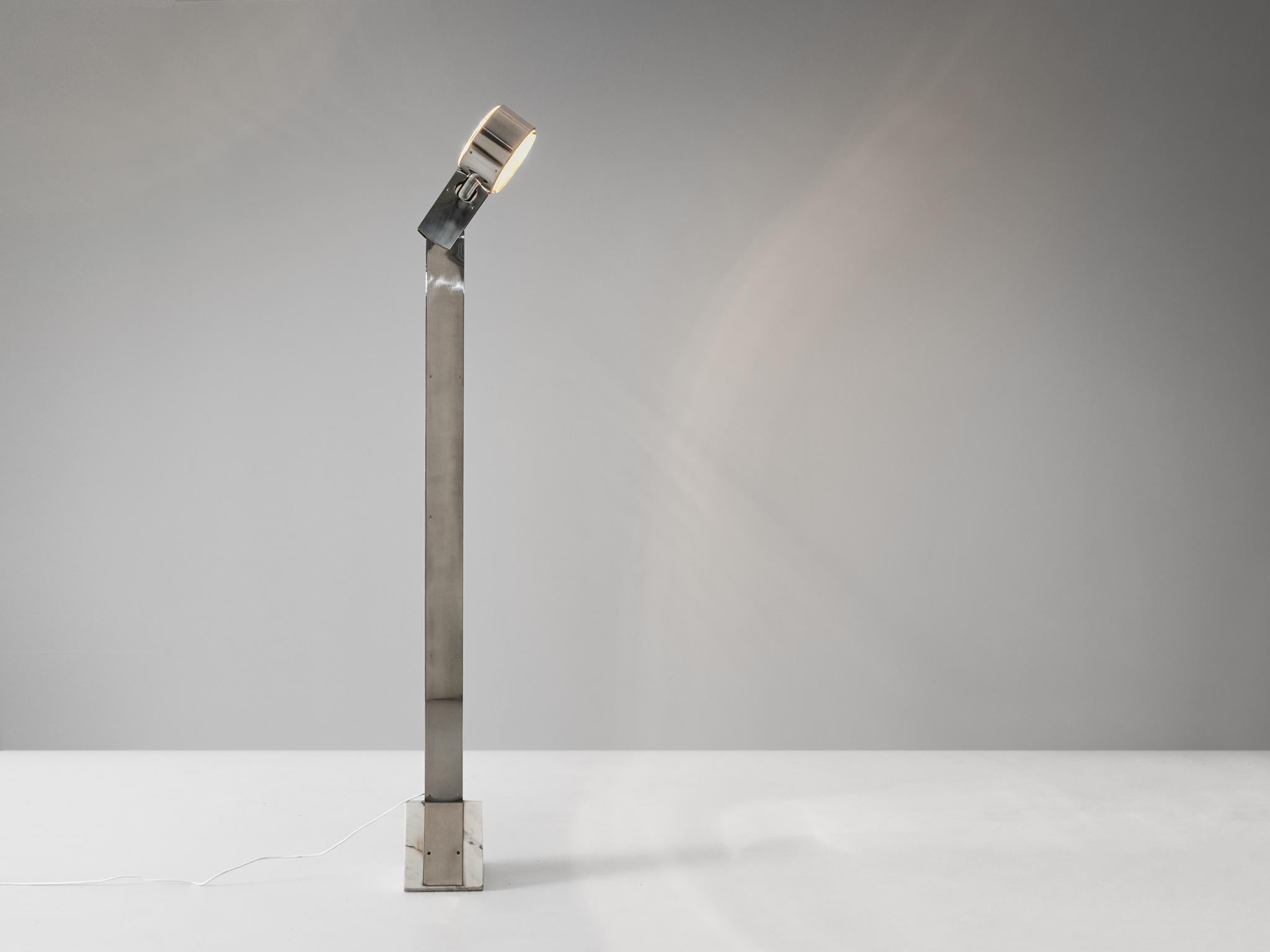Stainless Steel Rare G. Fantinato for Febo Luce 'Faro' Floor Lamp in Steel and Marble  For Sale