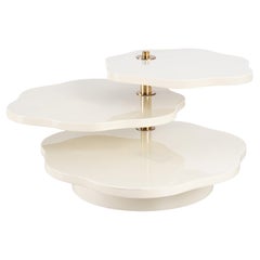 Rare Gabriella Crespi "Lotus Leaves" 1975 Tiered Accent Table in Ivory Lacquer