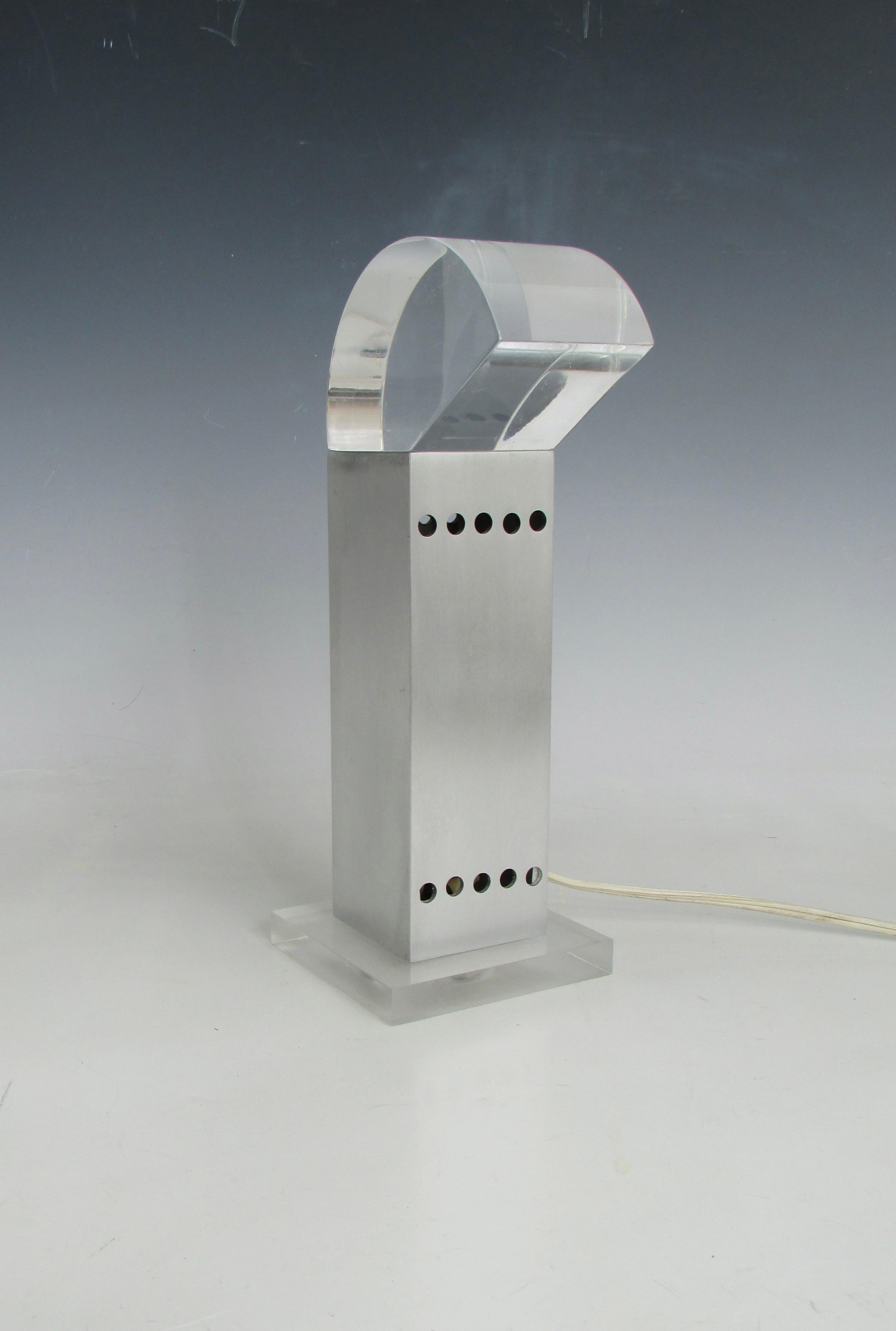 Mid-Century Modern Rare Gaetano Missaglia designed small aluminum with acrylic diffuser table lamp For Sale