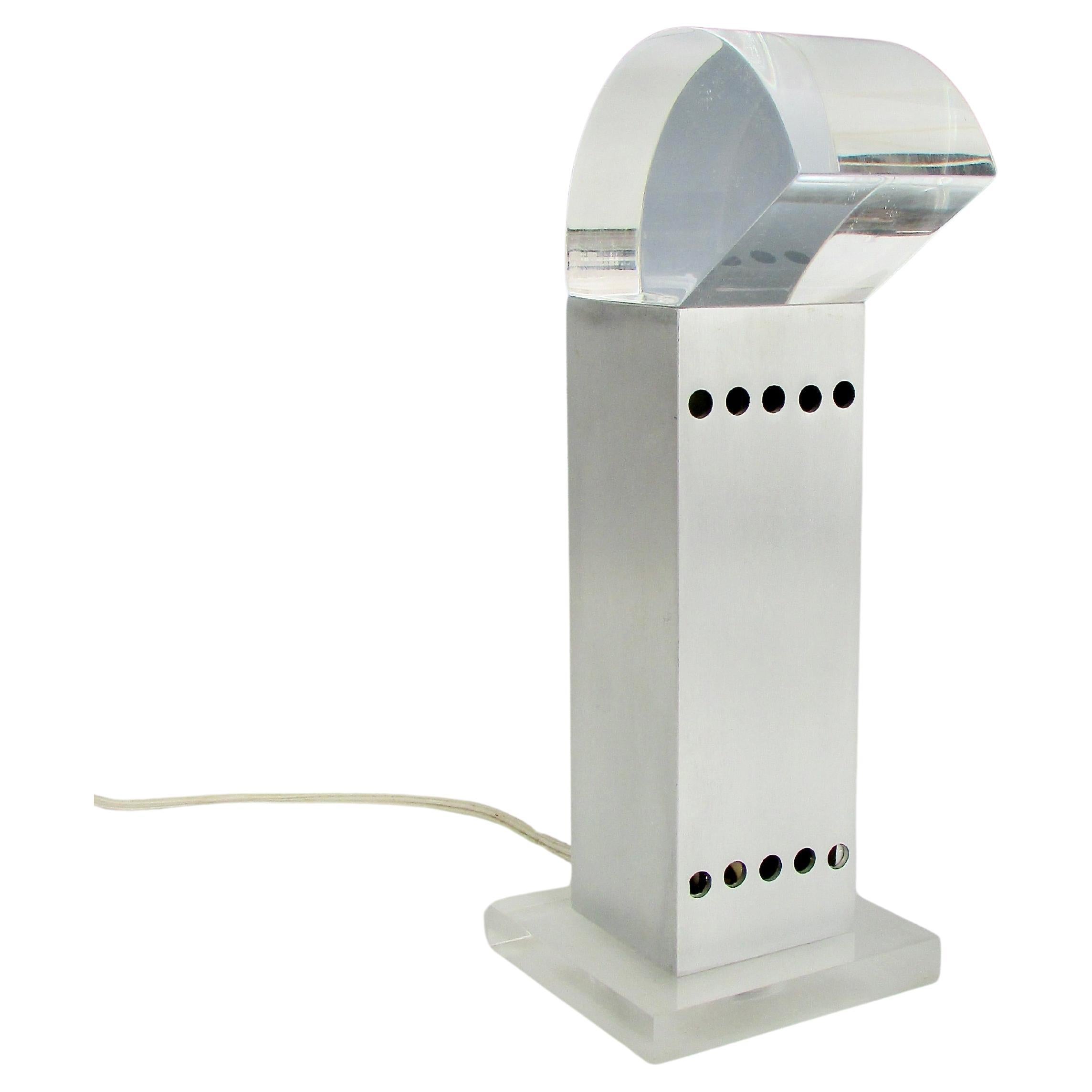 Rare Gaetano Missaglia designed small aluminum with acrylic diffuser table lamp