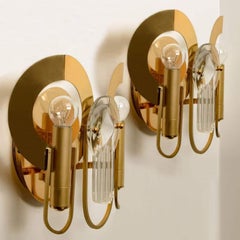 Rare Gaetano Sciolari Brass and Glass Wall Sconces, 1970s