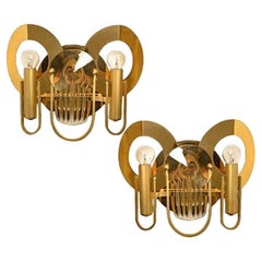 Rare Gaetano Sciolari Brass and Glass Wall Sconces, 1970s