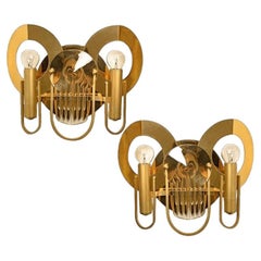Rare Gaetano Sciolari Brass and Glass Wall Sconces, 1970s
